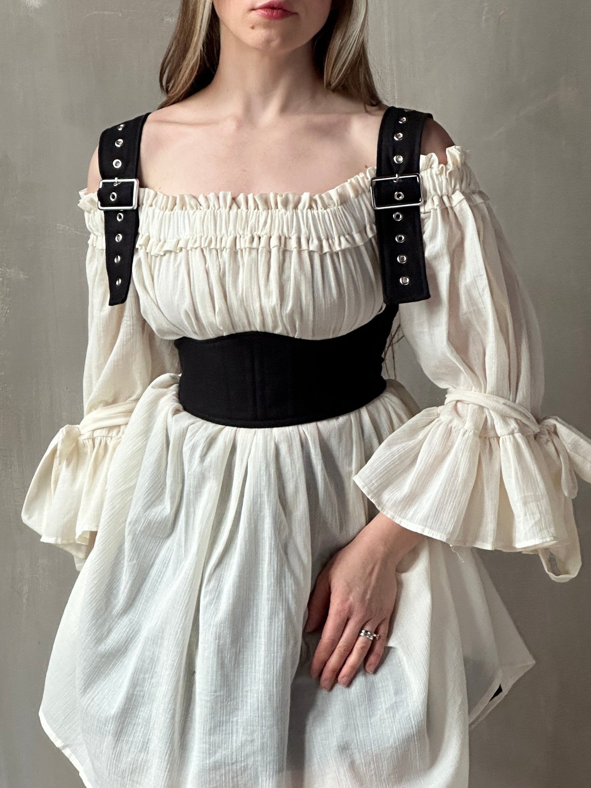 Sample Sale: Underbust Buckle Waspie in Black Linen (Size VI)