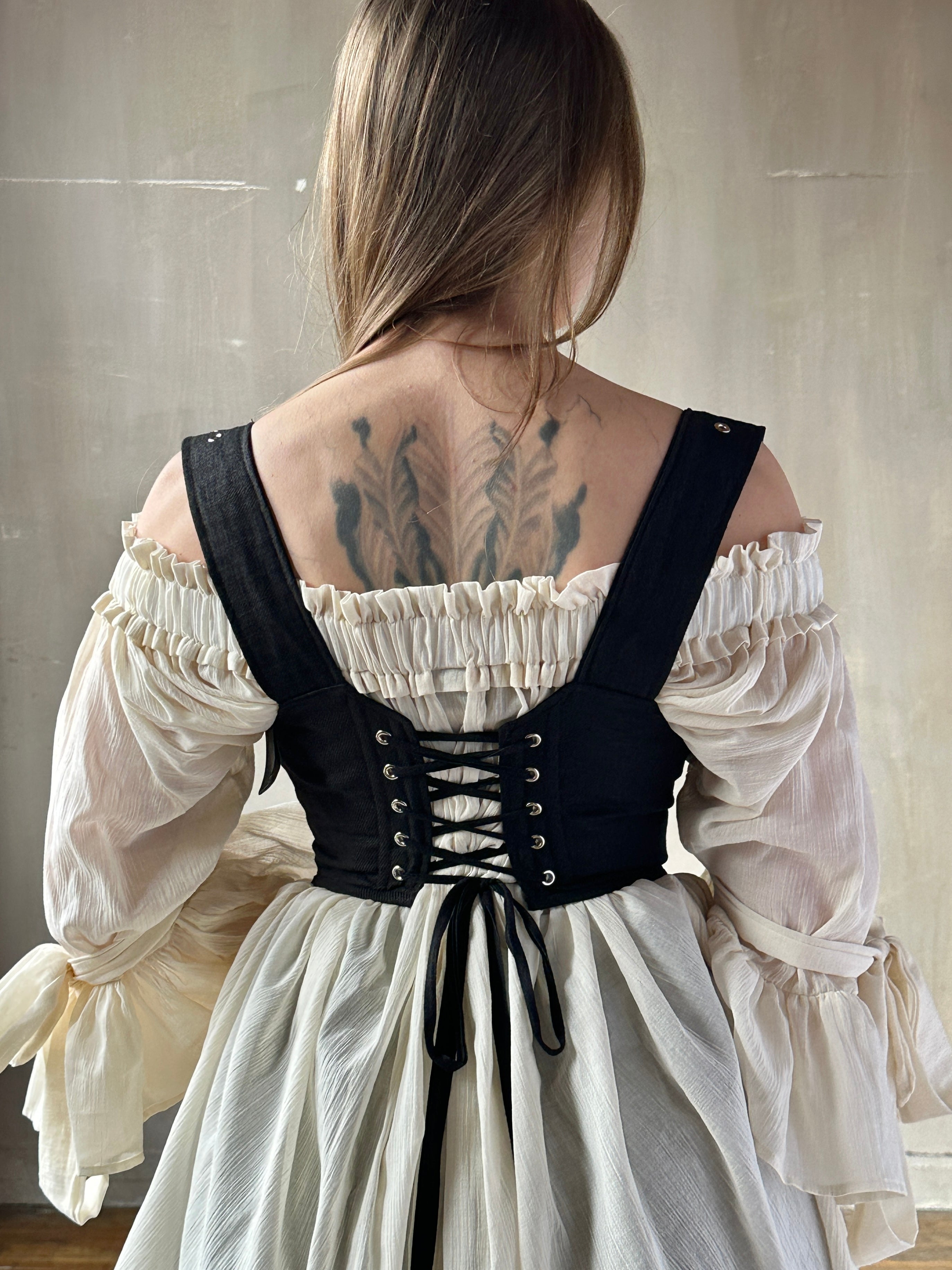 Sample Sale: Underbust Buckle Waspie in Black Linen (Size VI)