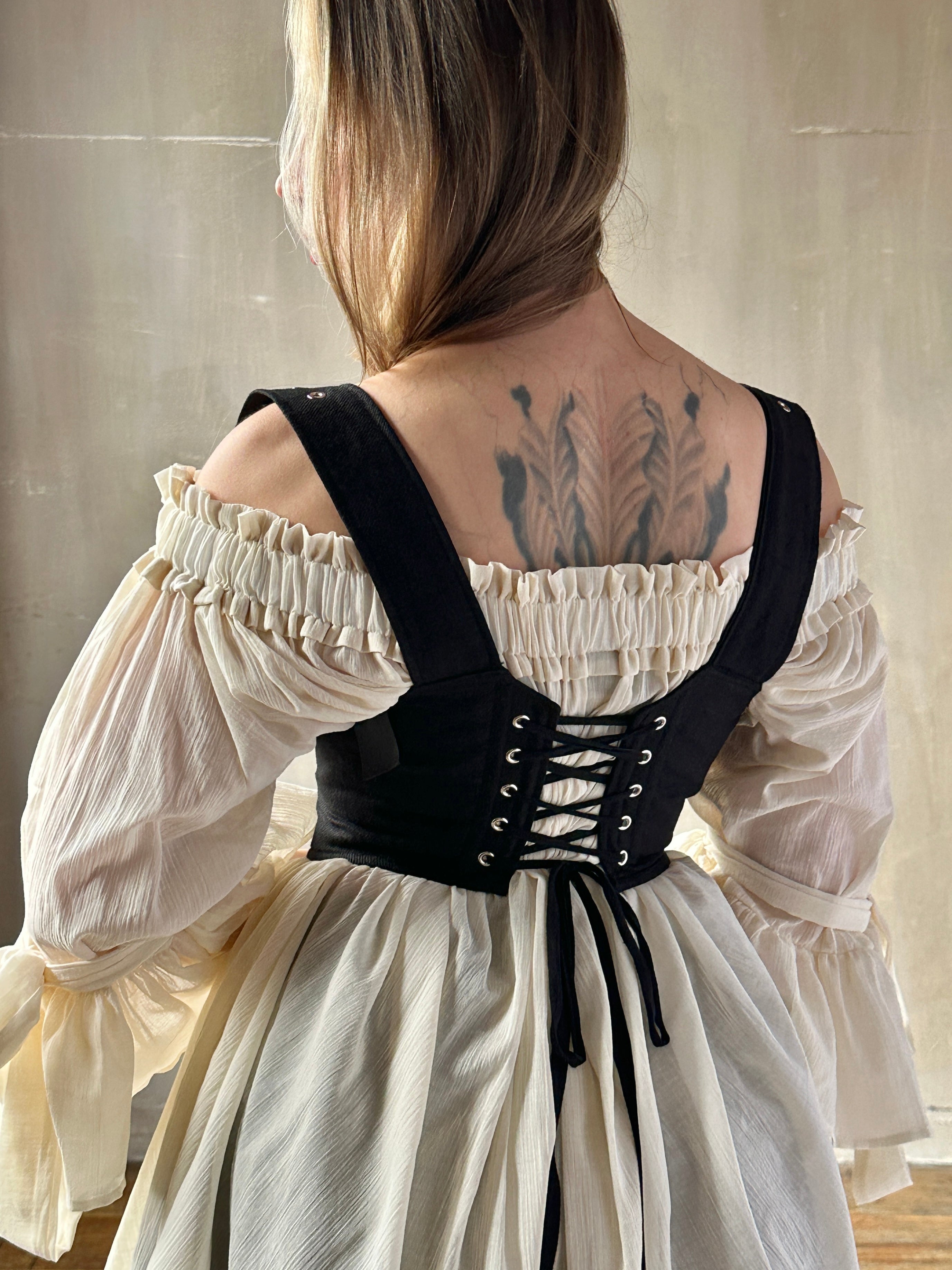 Sample Sale: Underbust Buckle Waspie in Black Linen (Size VI)