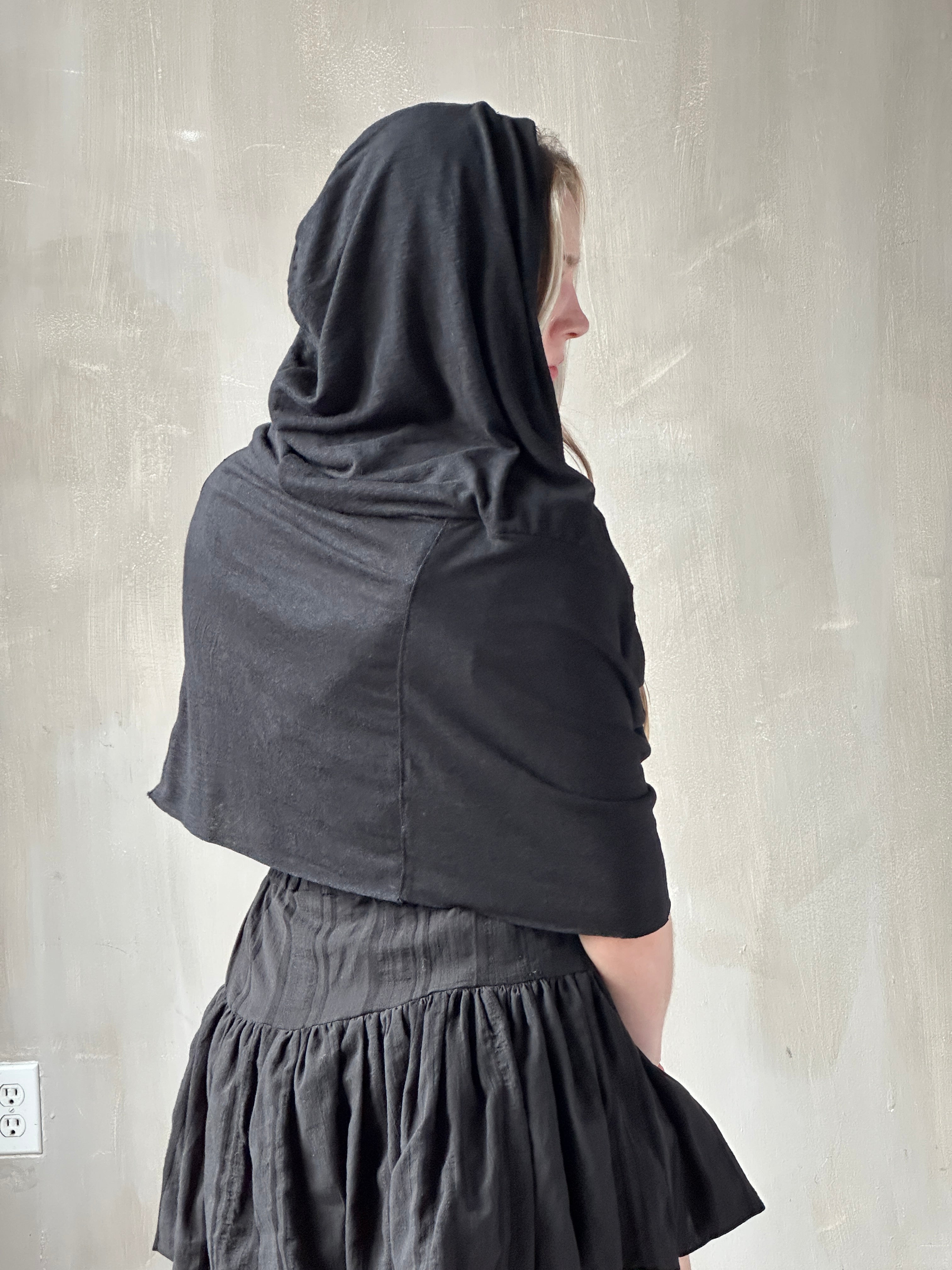 Spring '26: Mythic Cowl in Black Linen Jersey (Pre-Order)