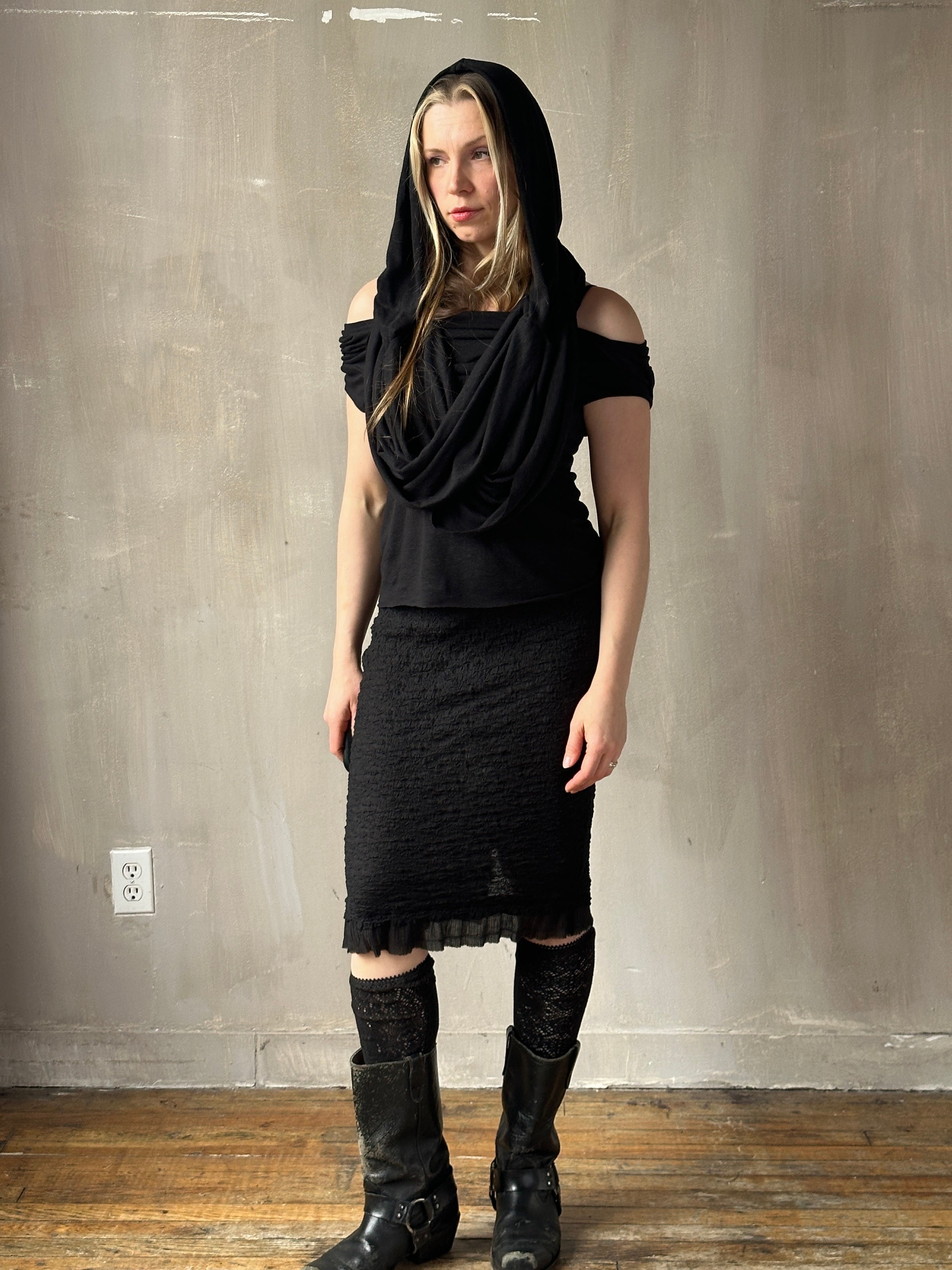 Spring '26: Mythic Cowl in Black Linen Jersey (Pre-Order)
