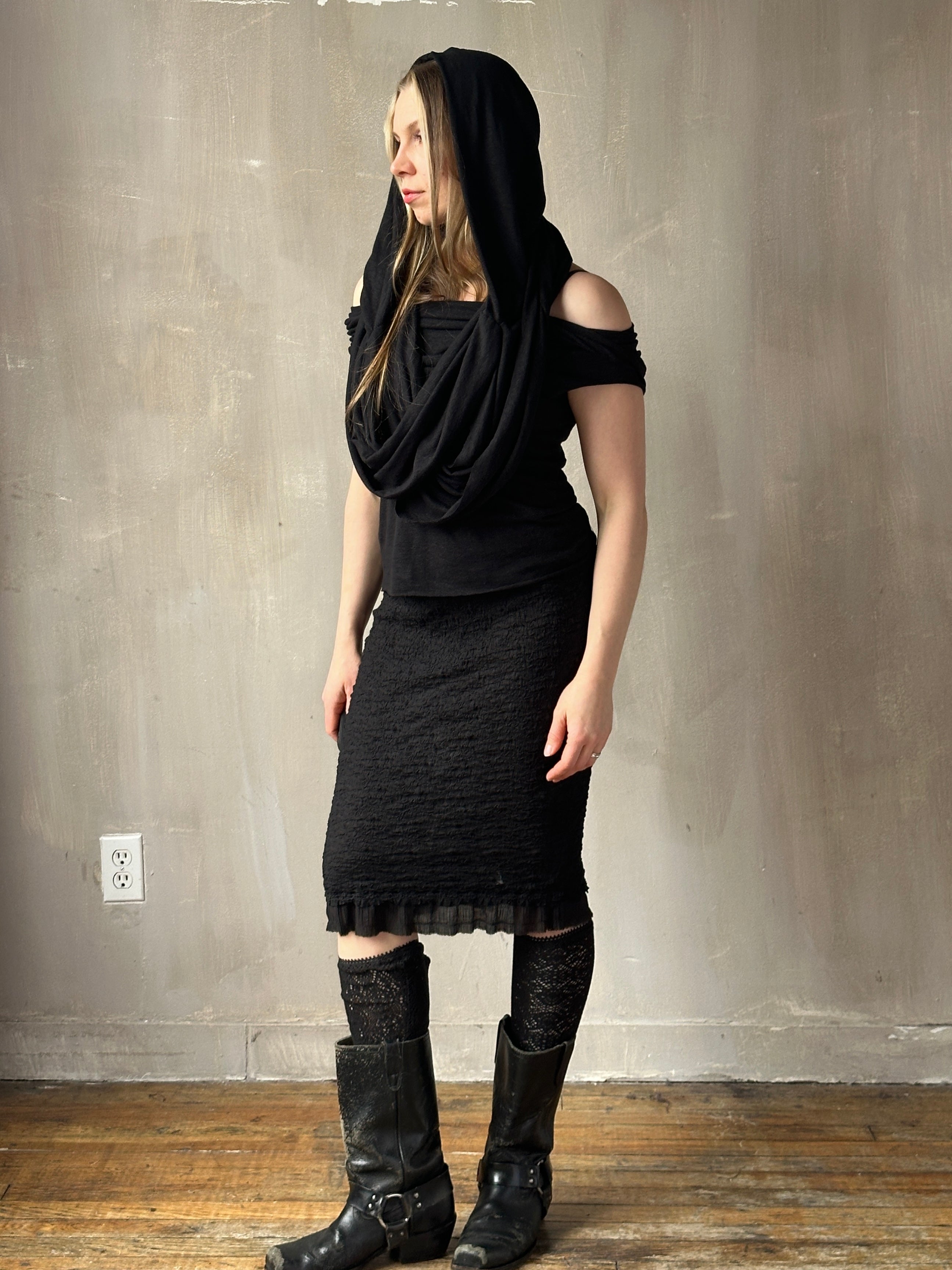 Spring '26: Mythic Cowl in Black Linen Jersey (Pre-Order)