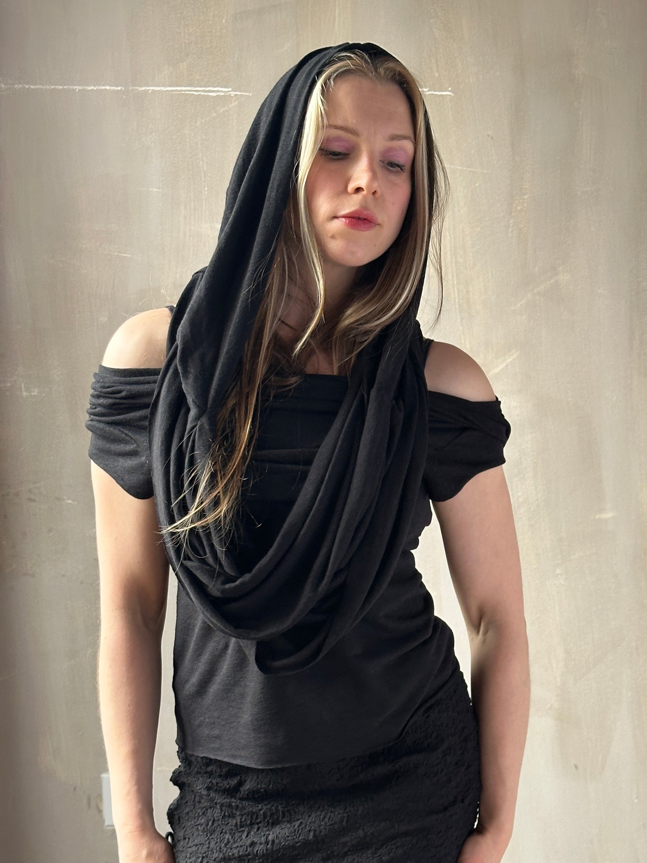 Spring '26: Mythic Cowl in Black Linen Jersey (Pre-Order)