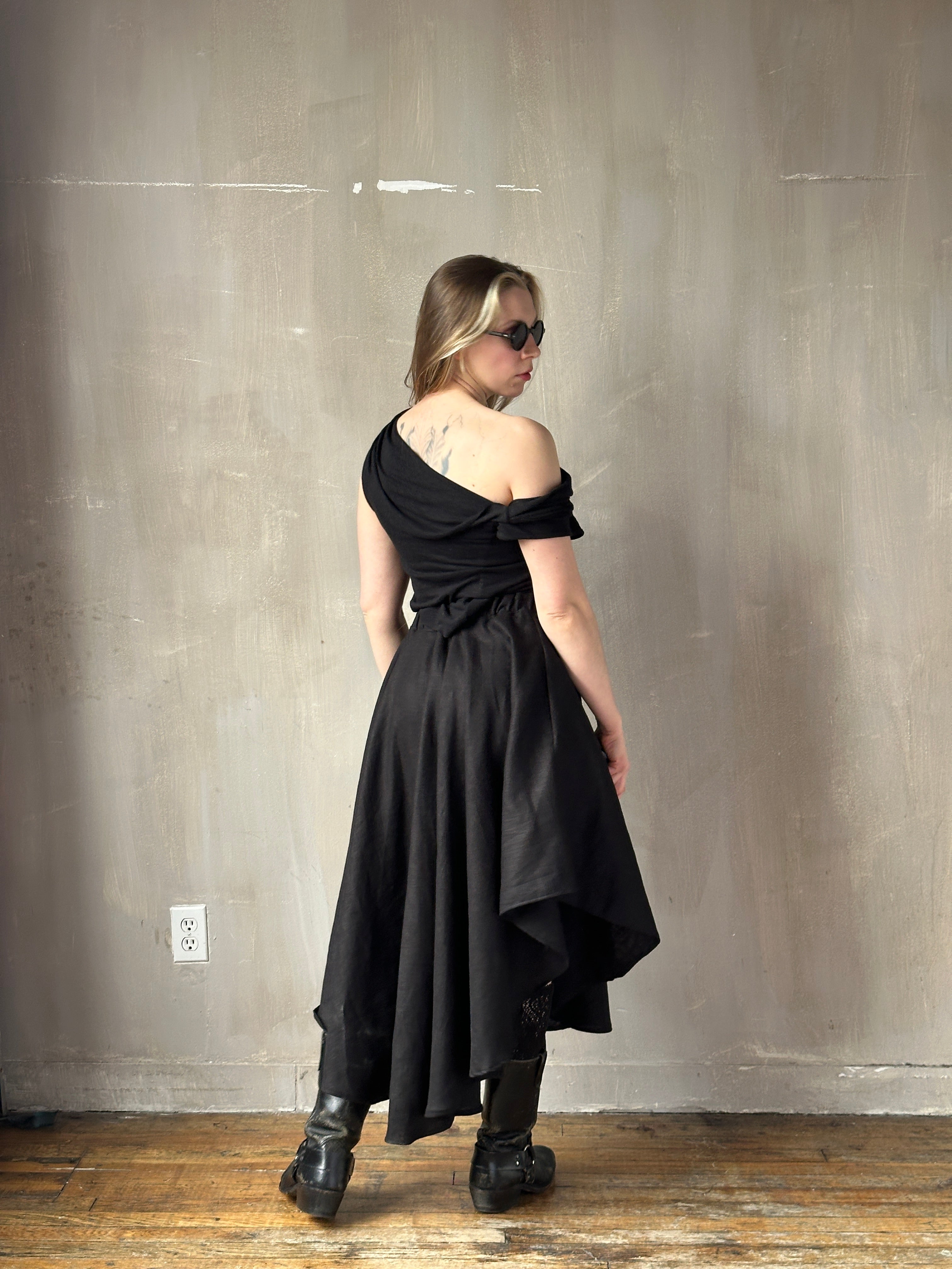 Spring '26: Pastorale Skirt w/Adjustable Hem in Black Linen (Pre-Order)