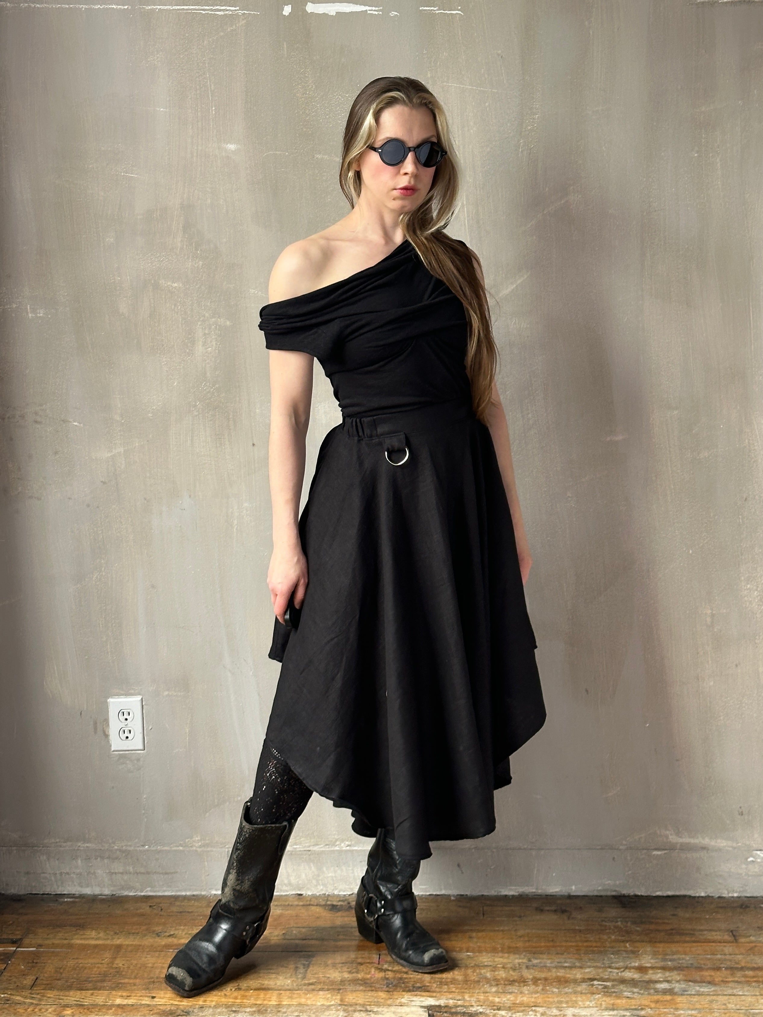 Spring '26: Pastorale Skirt w/Adjustable Hem in Black Linen (Pre-Order)