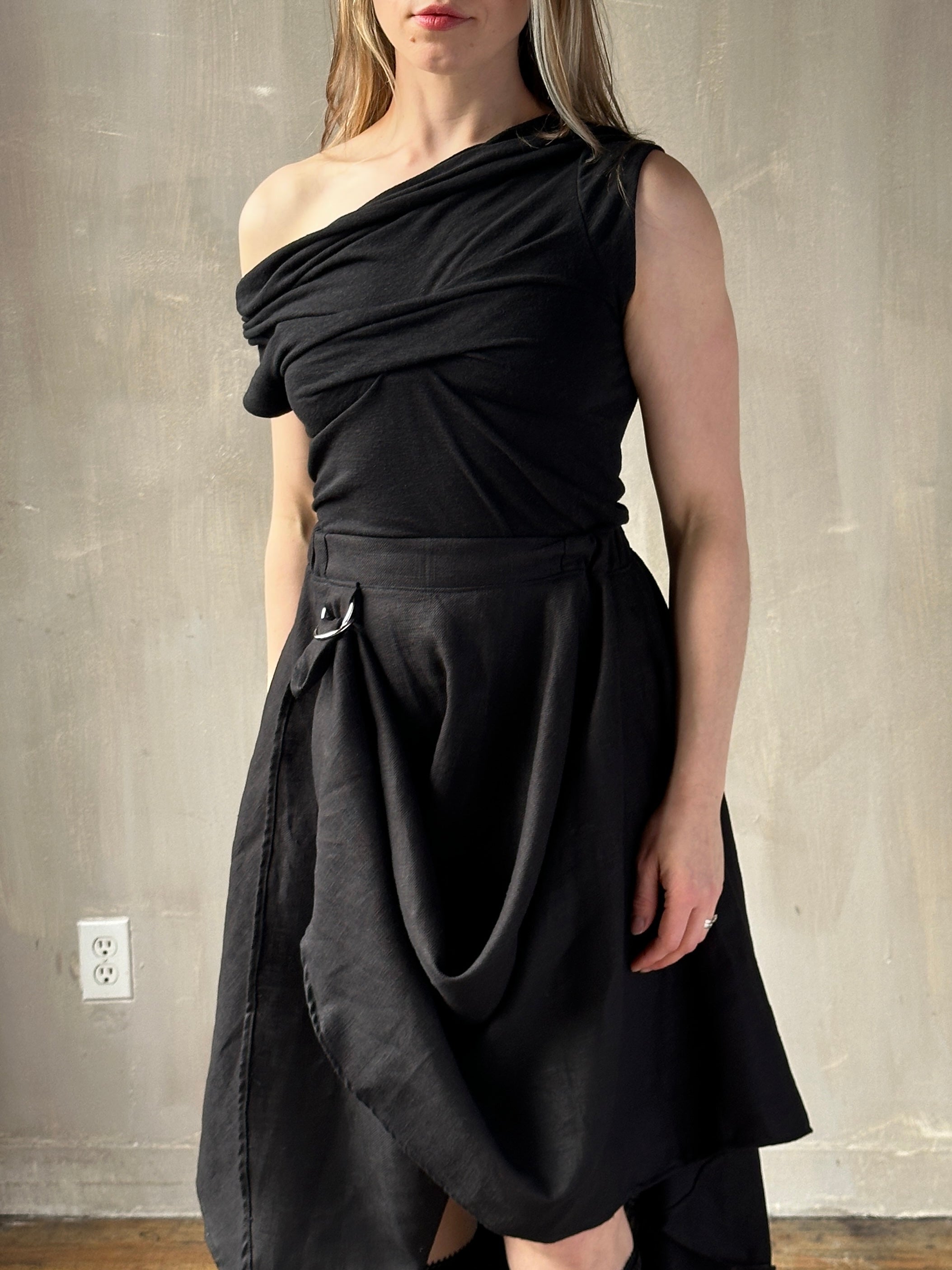 Spring '26: Pastorale Skirt w/Adjustable Hem in Black Linen (Pre-Order)