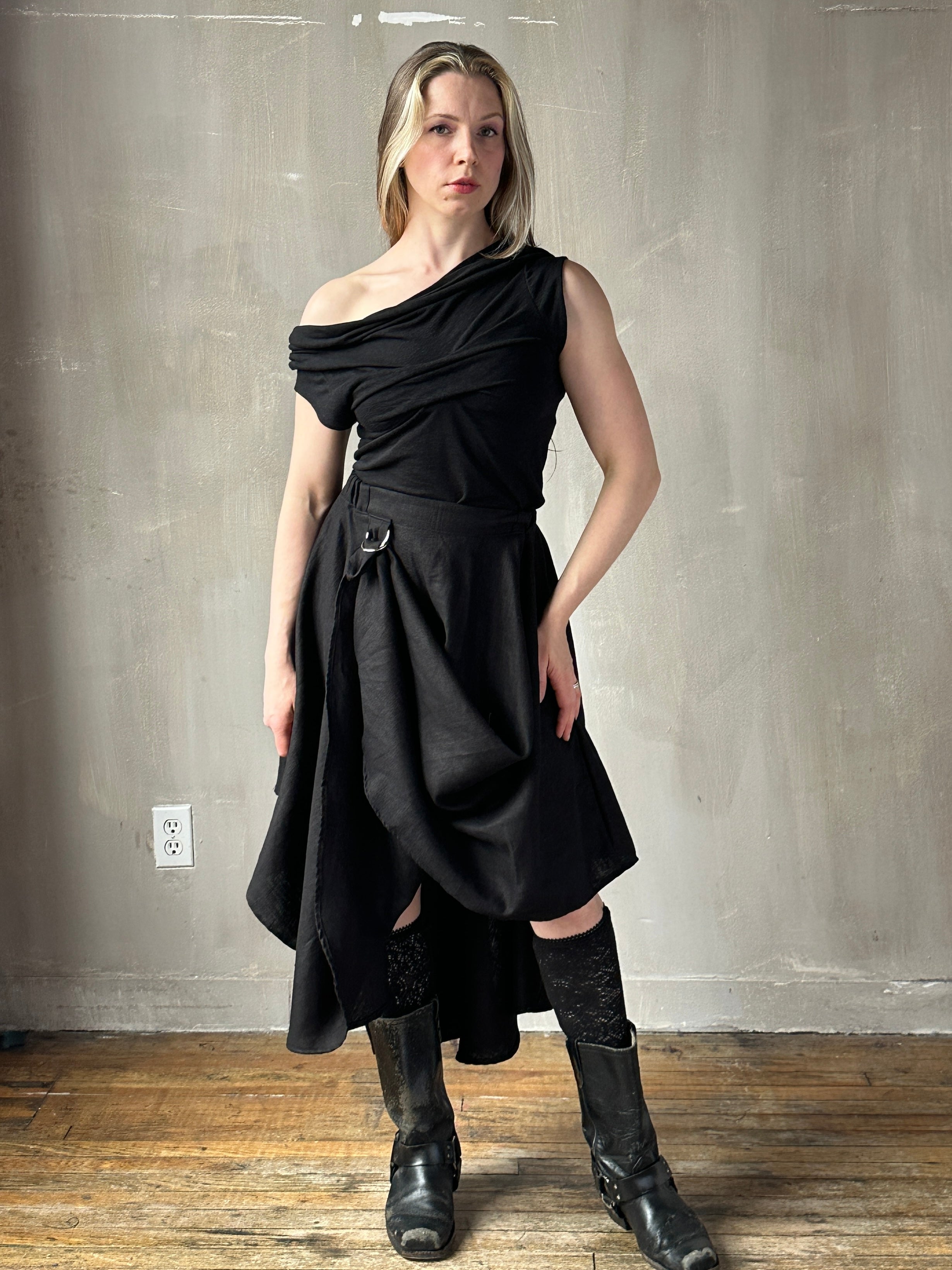 Spring '26: Pastorale Skirt w/Adjustable Hem in Black Linen (Pre-Order)