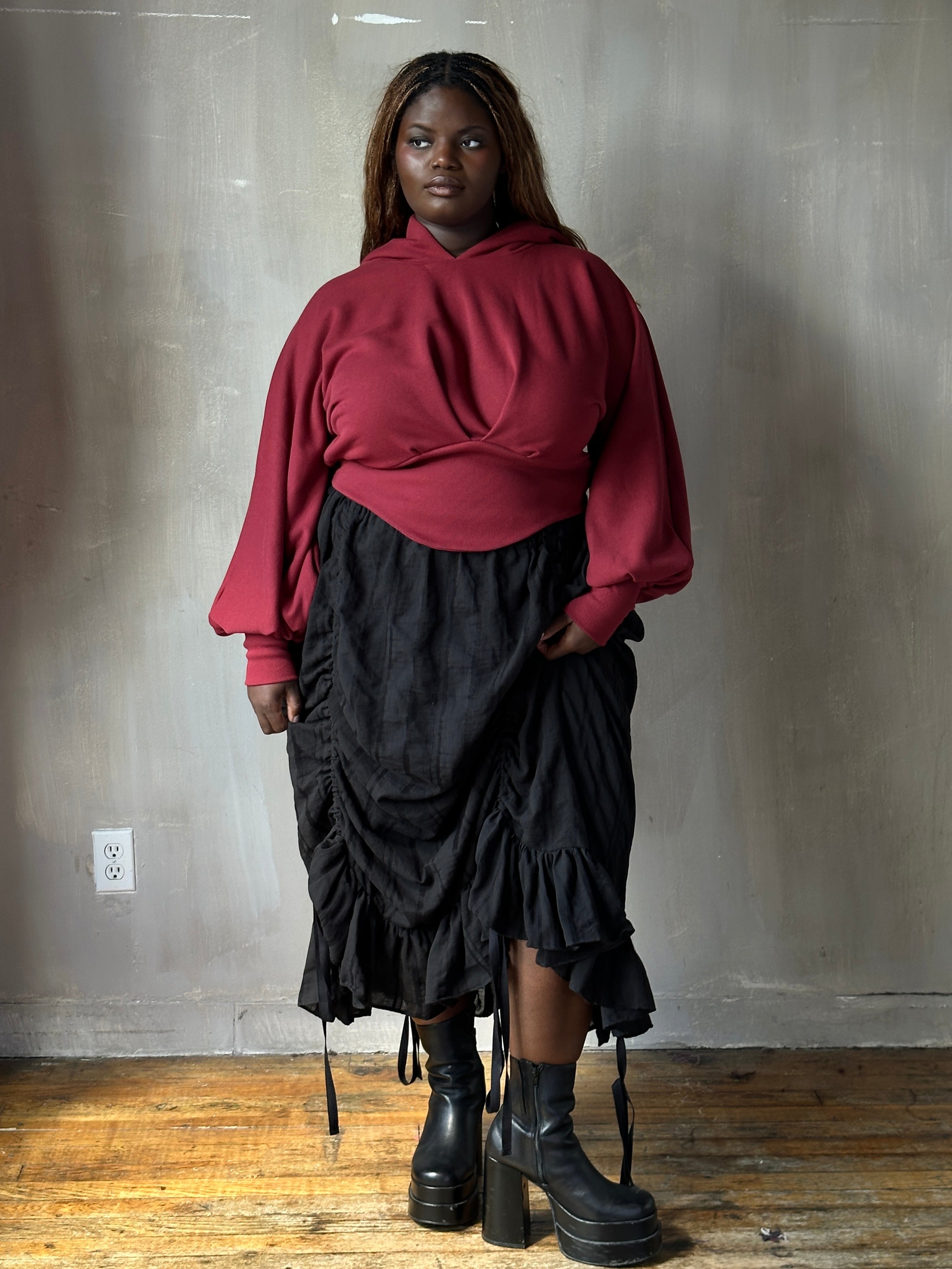 FW25: Corset Waist Hoodie in Oxblood Organic Fleece (Pre-Order)