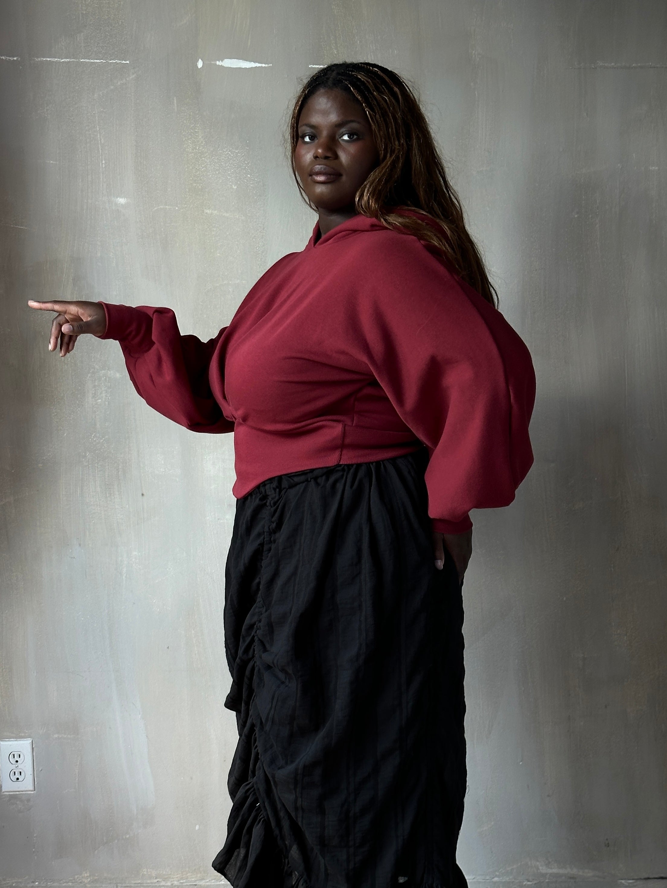 FW25: Corset Waist Hoodie in Oxblood Organic Fleece (Pre-Order)