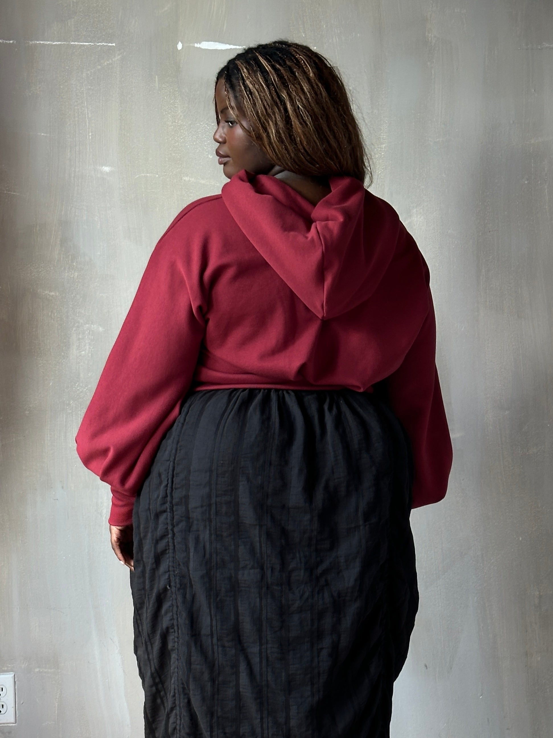 FW25: Corset Waist Hoodie in Oxblood Organic Fleece (Pre-Order)