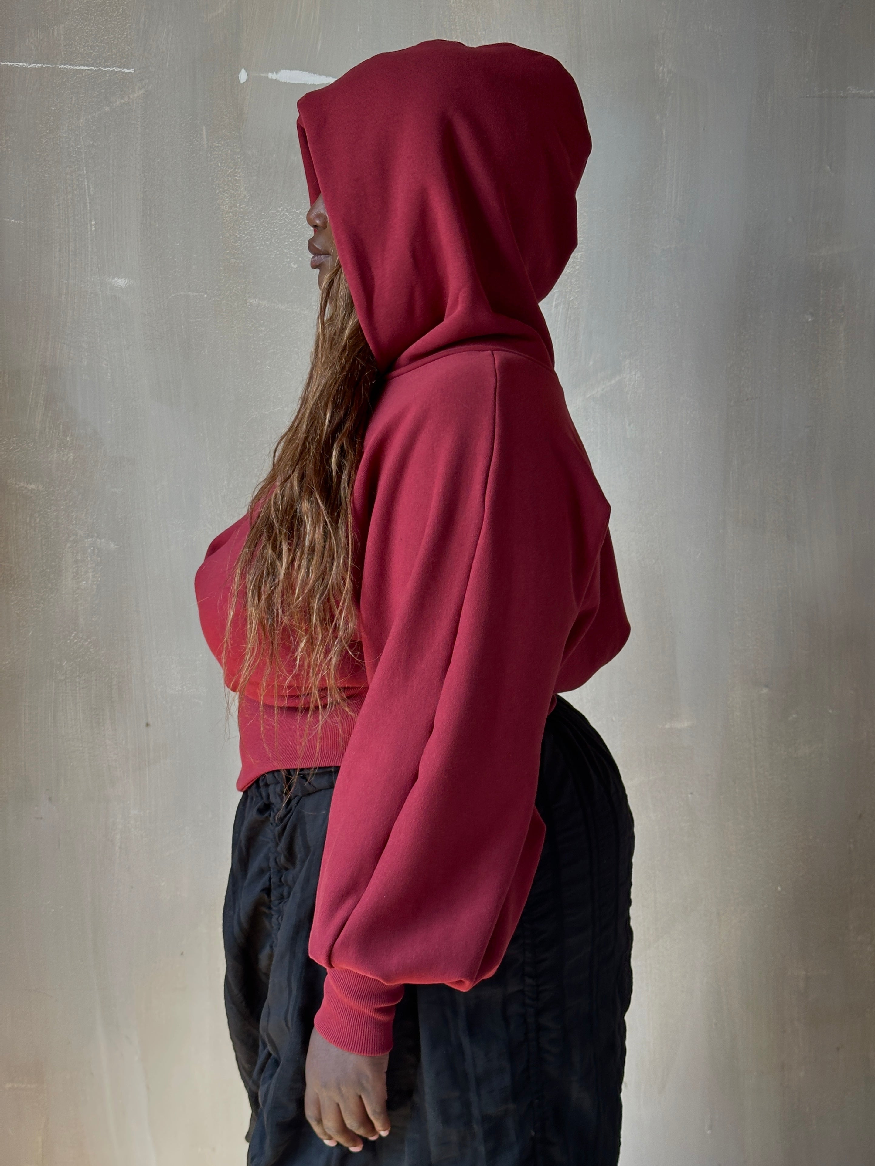 FW25: Corset Waist Hoodie in Oxblood Organic Fleece (Pre-Order)