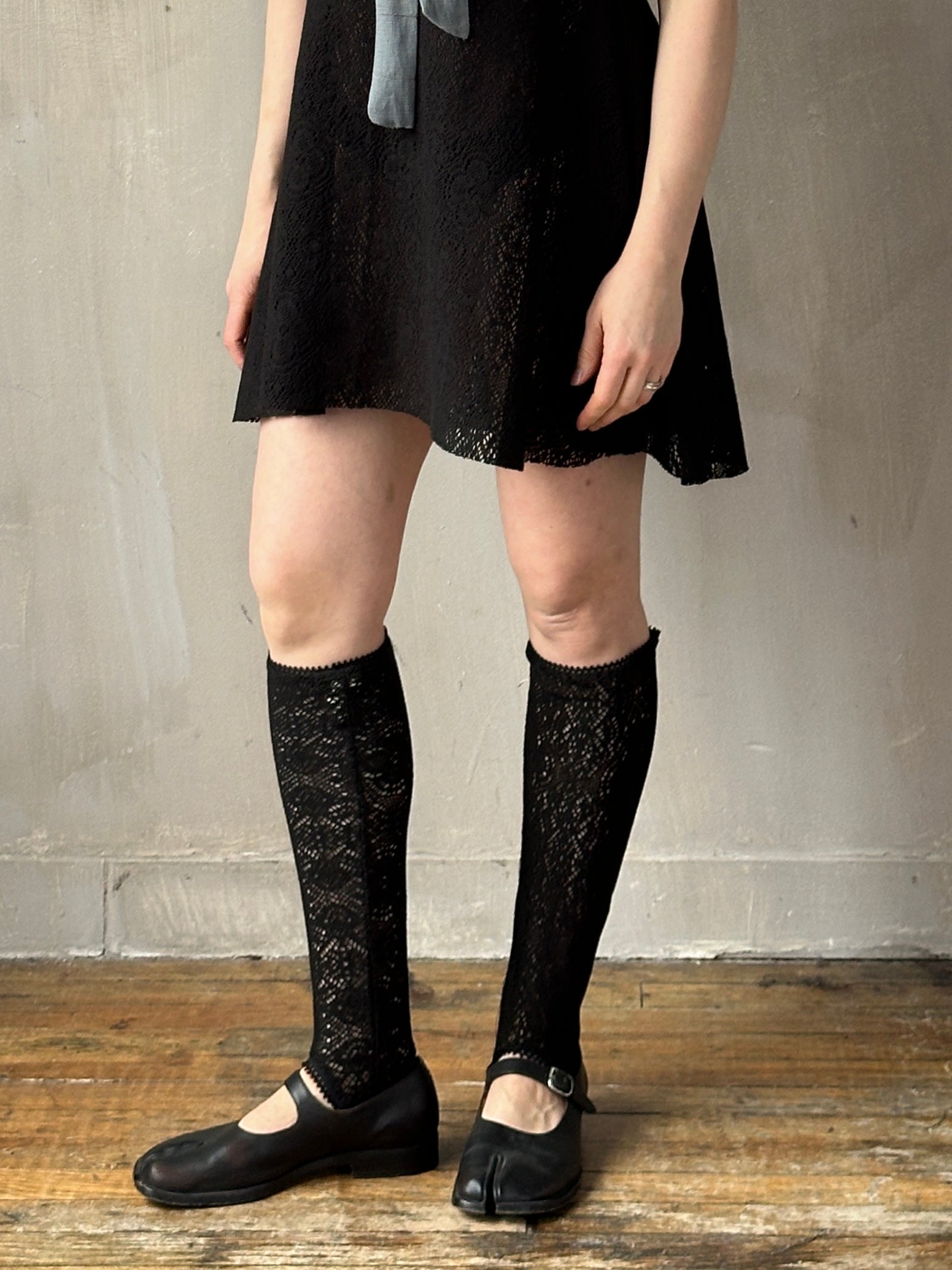 Spring '26: Knee-High Stirrup Socks in Black Cotton Lace (Pre-Order)