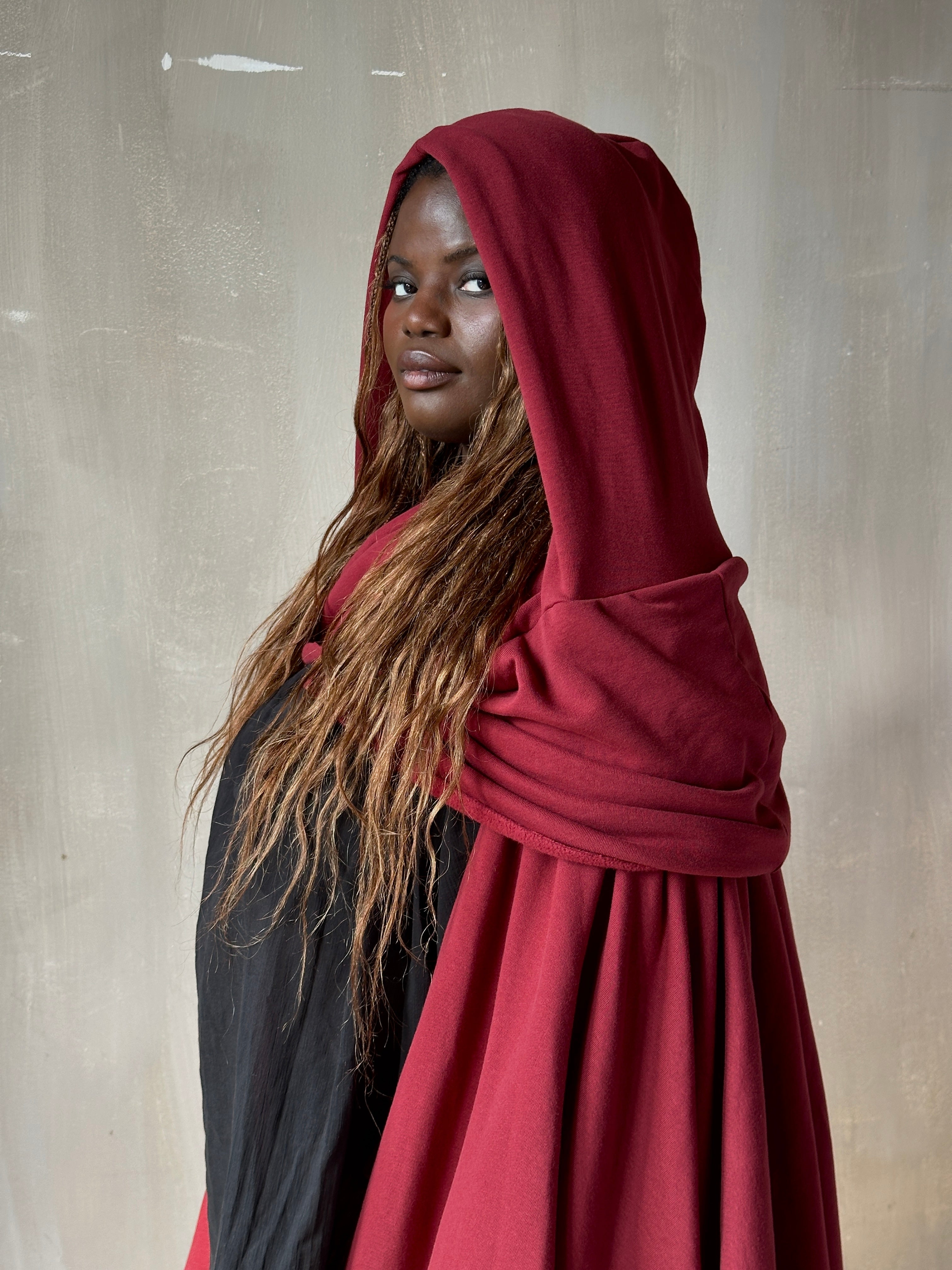FW25: Mythic Cape in Oxblood Organic Fleece (Pre-Order)