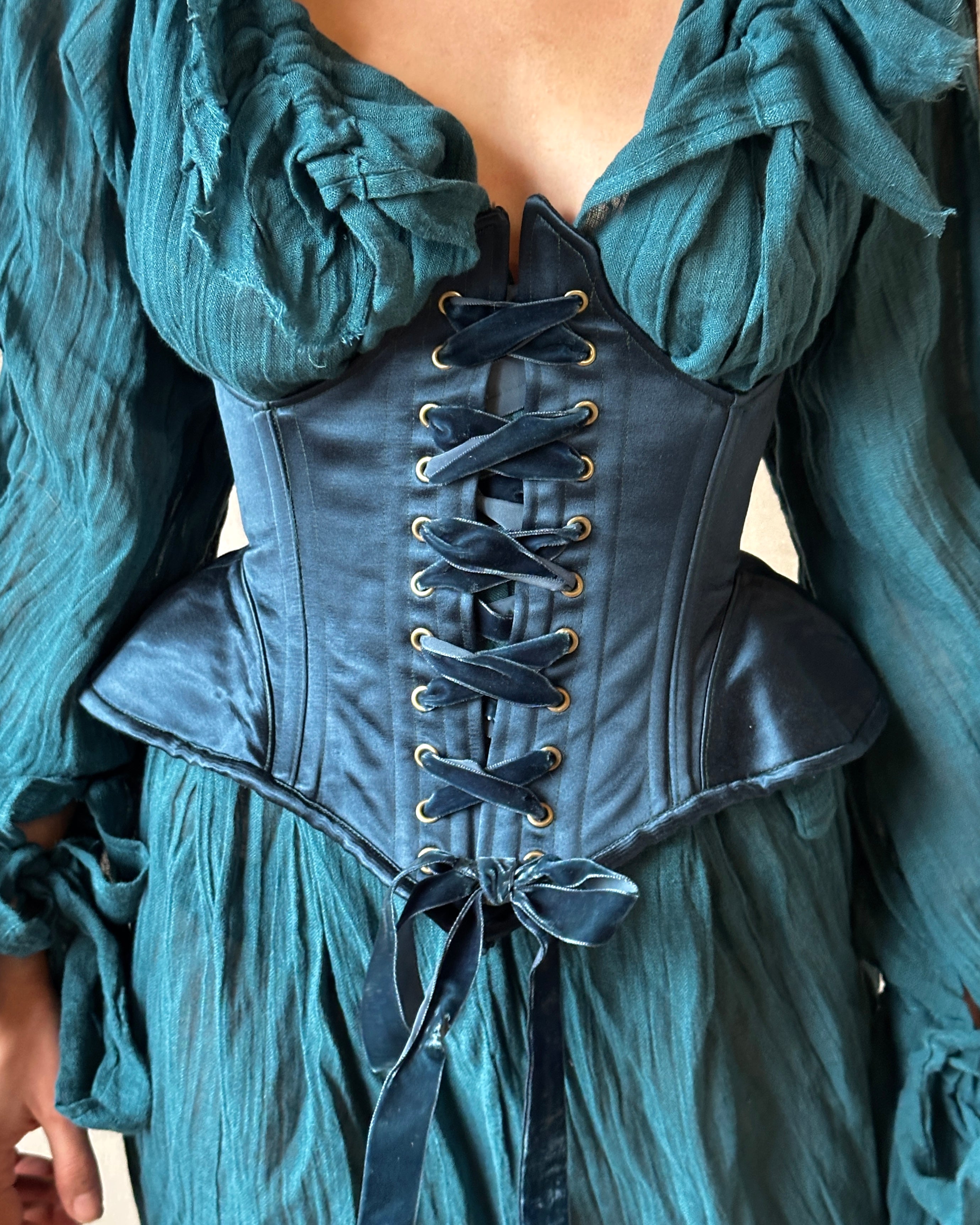 Spring '25: Teal Satin Pannier Underbust (Pre-Order, Limited edition)