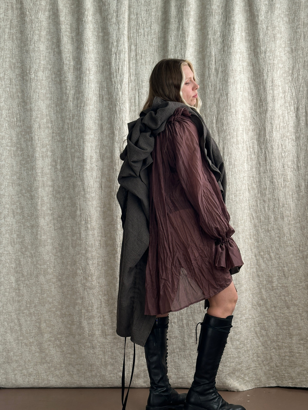FW '26: Drawstring Scarf in Cotton Dark Stripe (Pre-Order)