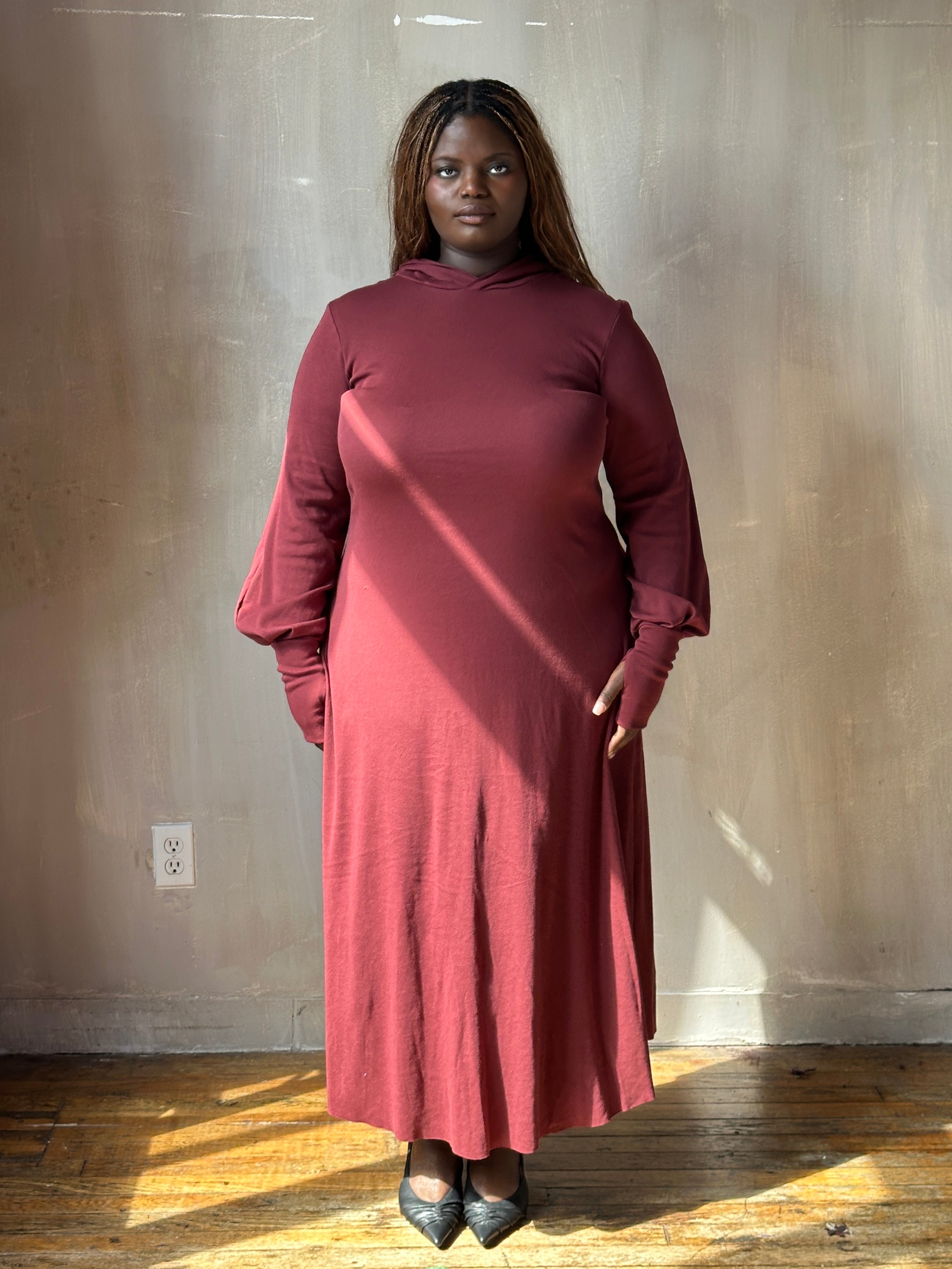 FW25: "Temple" Maxi Dress w/Hood in Plum Wine (Pre-Order)