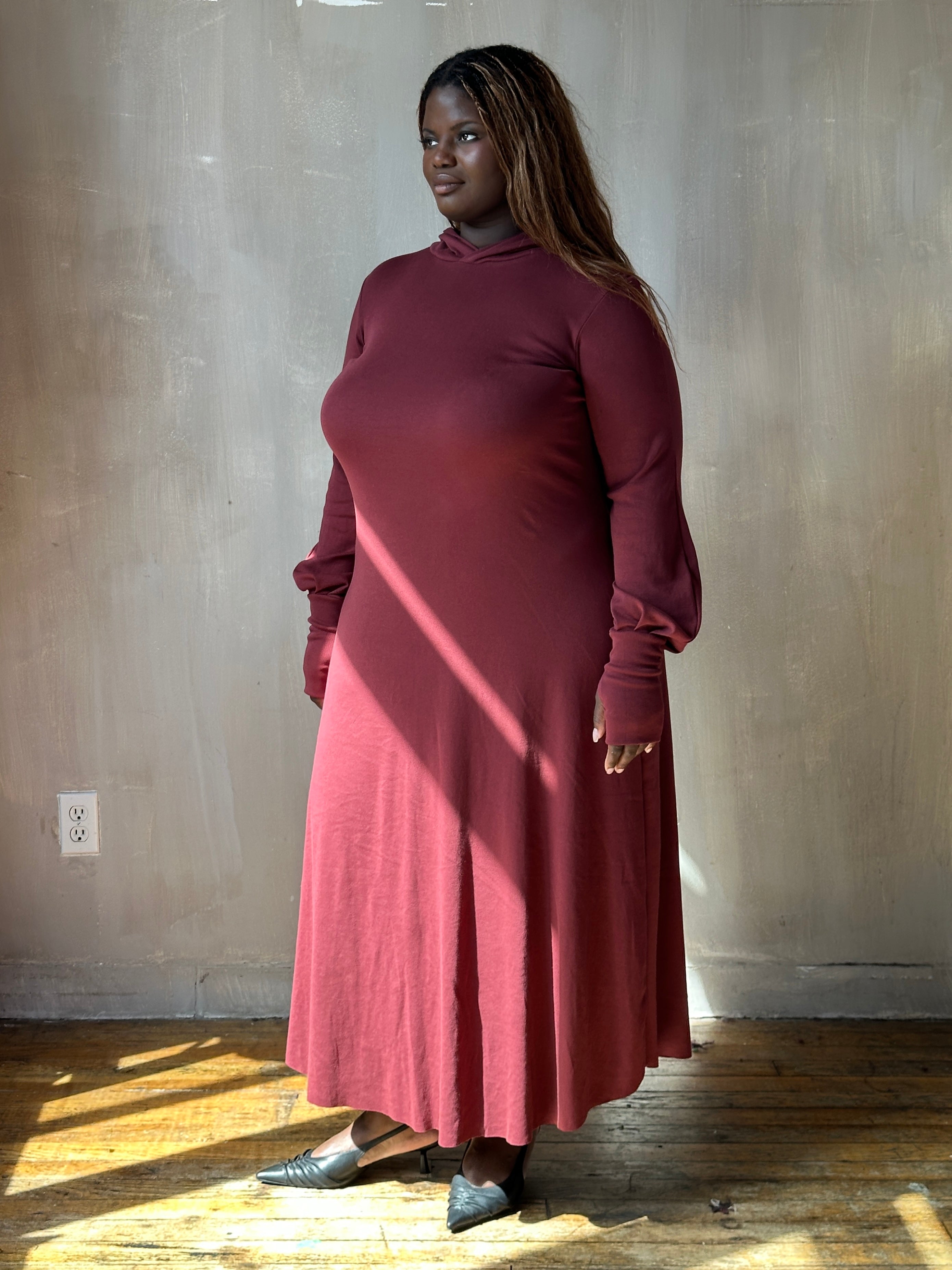 FW25: "Temple" Maxi Dress w/Hood in Plum Wine (Pre-Order)