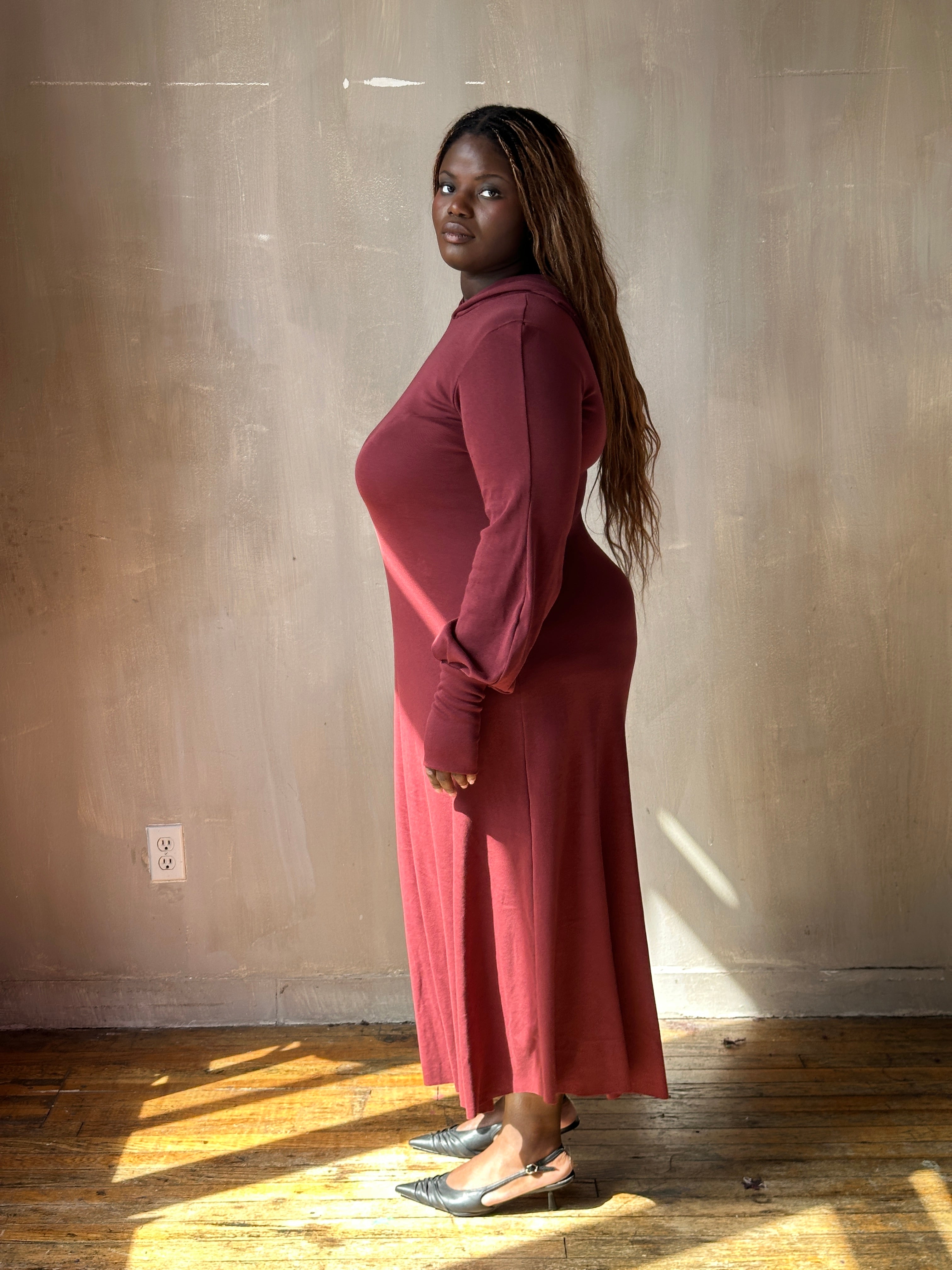FW25: "Temple" Maxi Dress w/Hood in Plum Wine (Pre-Order)