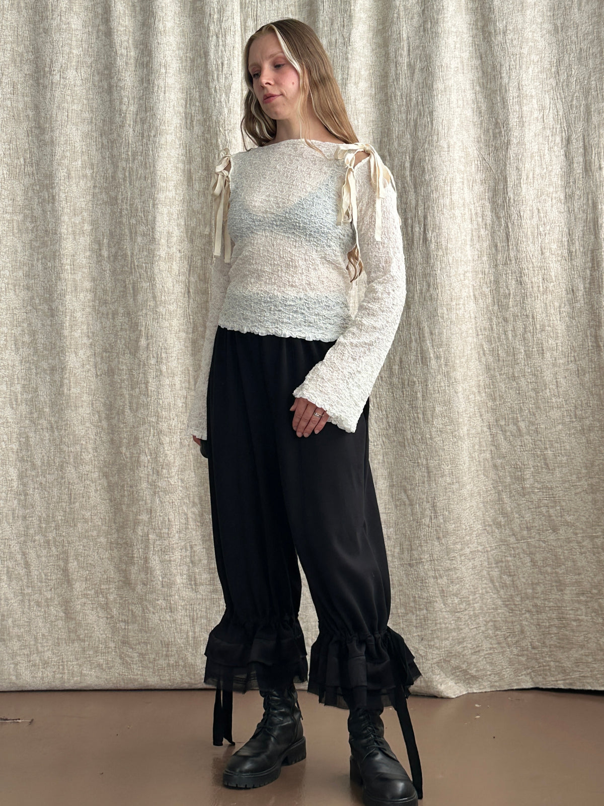 FW'26: Detached Long Sleeve Top in Textured Ivory Cotton (Pre-Order)