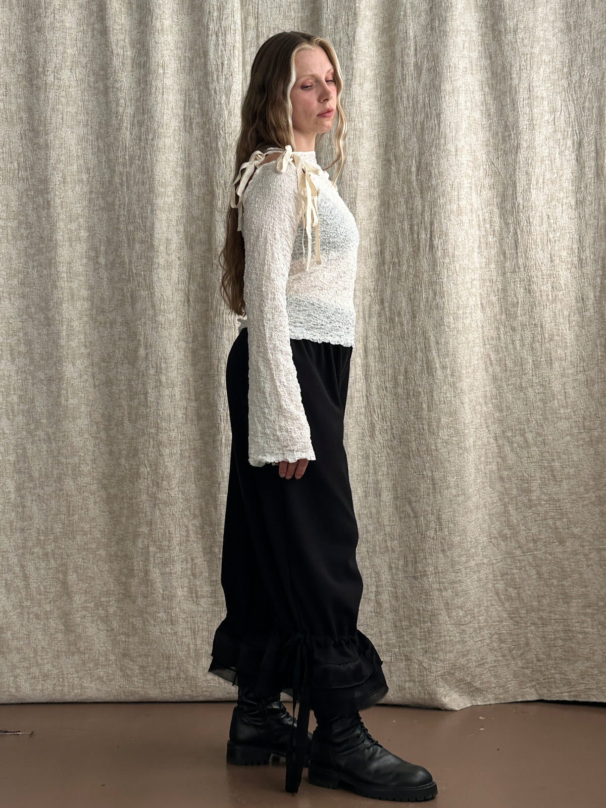 FW'26: Detached Long Sleeve Top in Textured Ivory Cotton (Pre-Order)