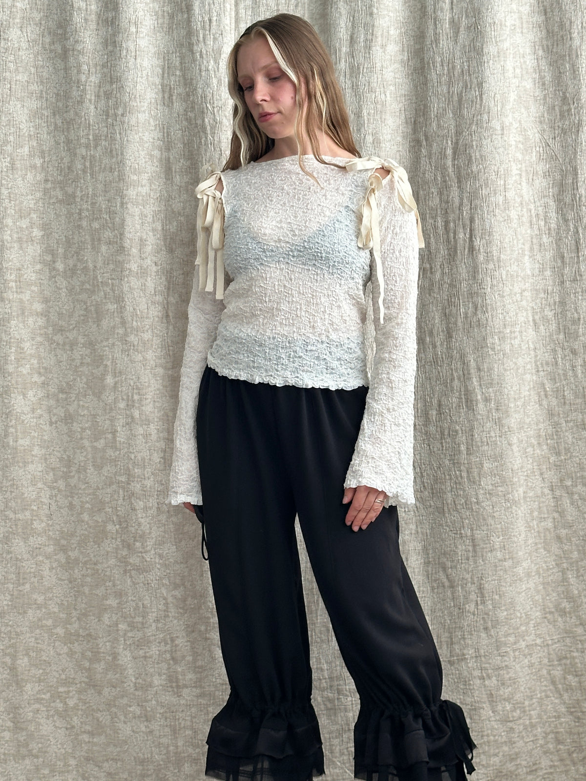FW'26: Detached Long Sleeve Top in Textured Ivory Cotton (Pre-Order)