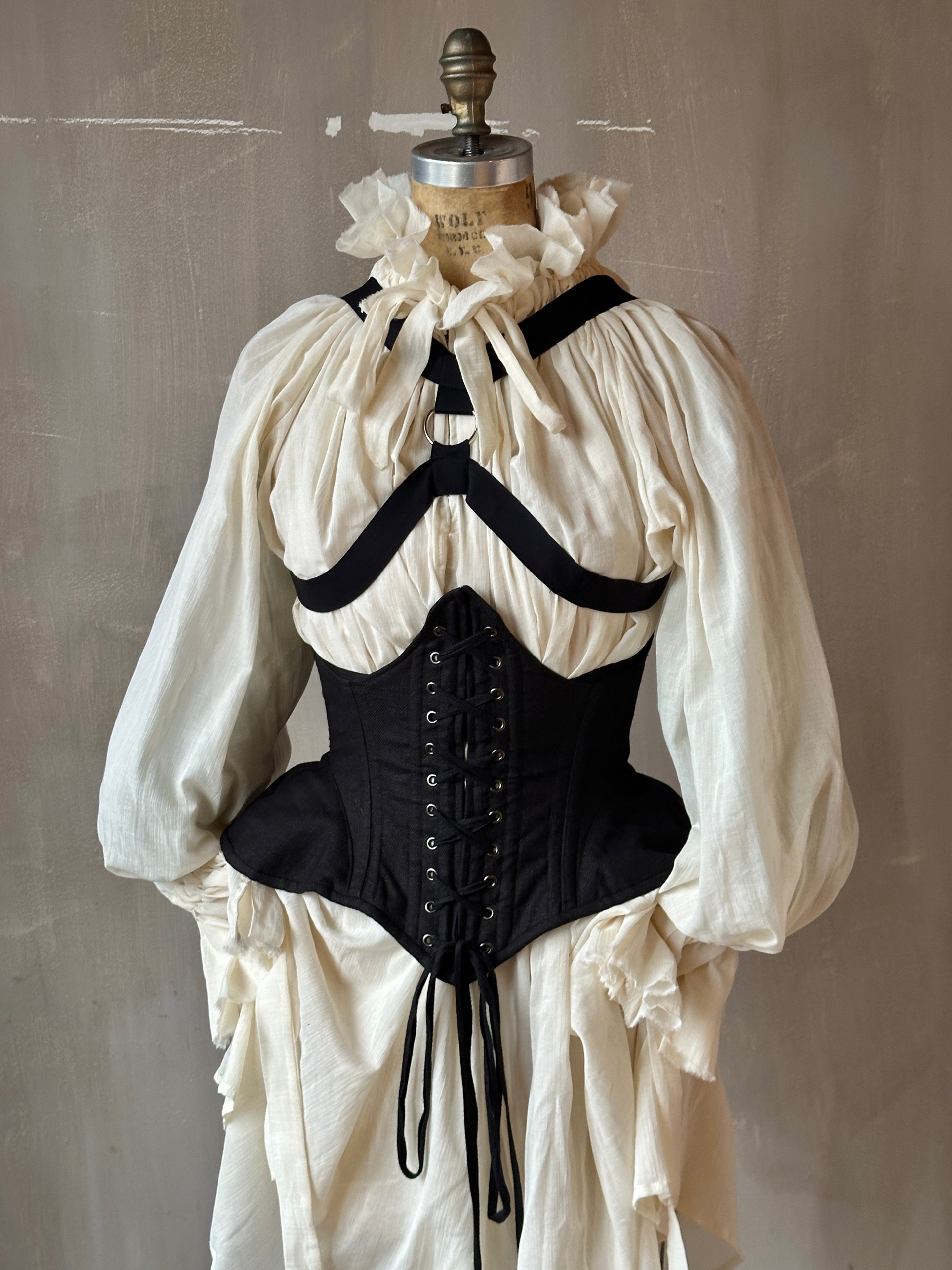 Spring '26 Underbust Pannier Corset in Black Linen (Pre-Order)