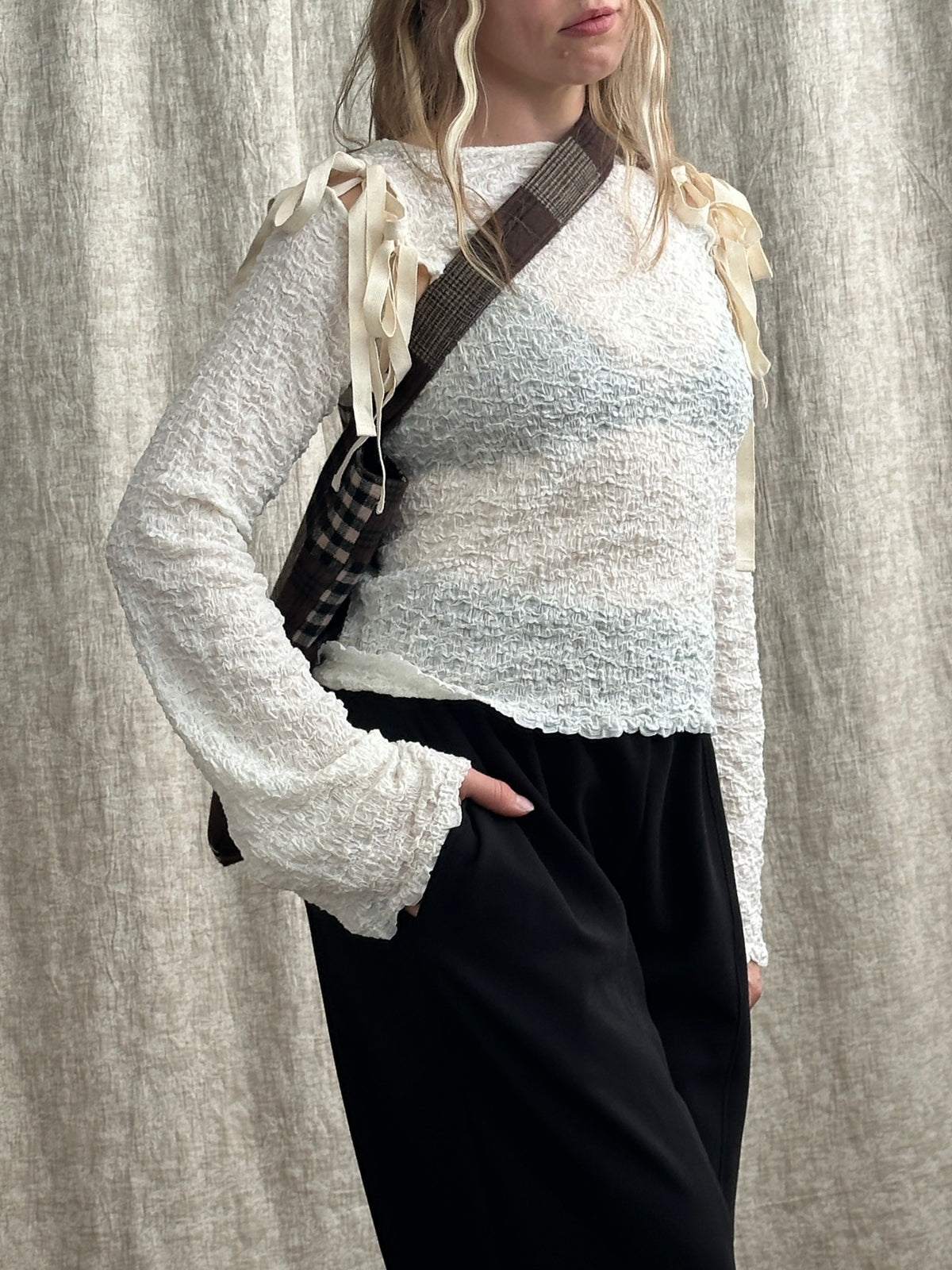 FW'26: Detached Long Sleeve Top in Textured Ivory Cotton (Pre-Order)