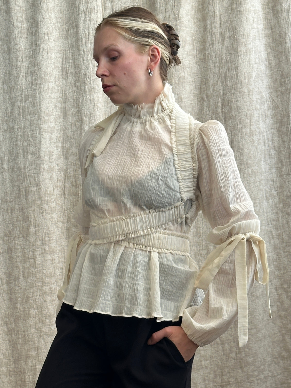 FW '26: Ruched Crossover Harness in Ivory Cotton (Pre-Order)
