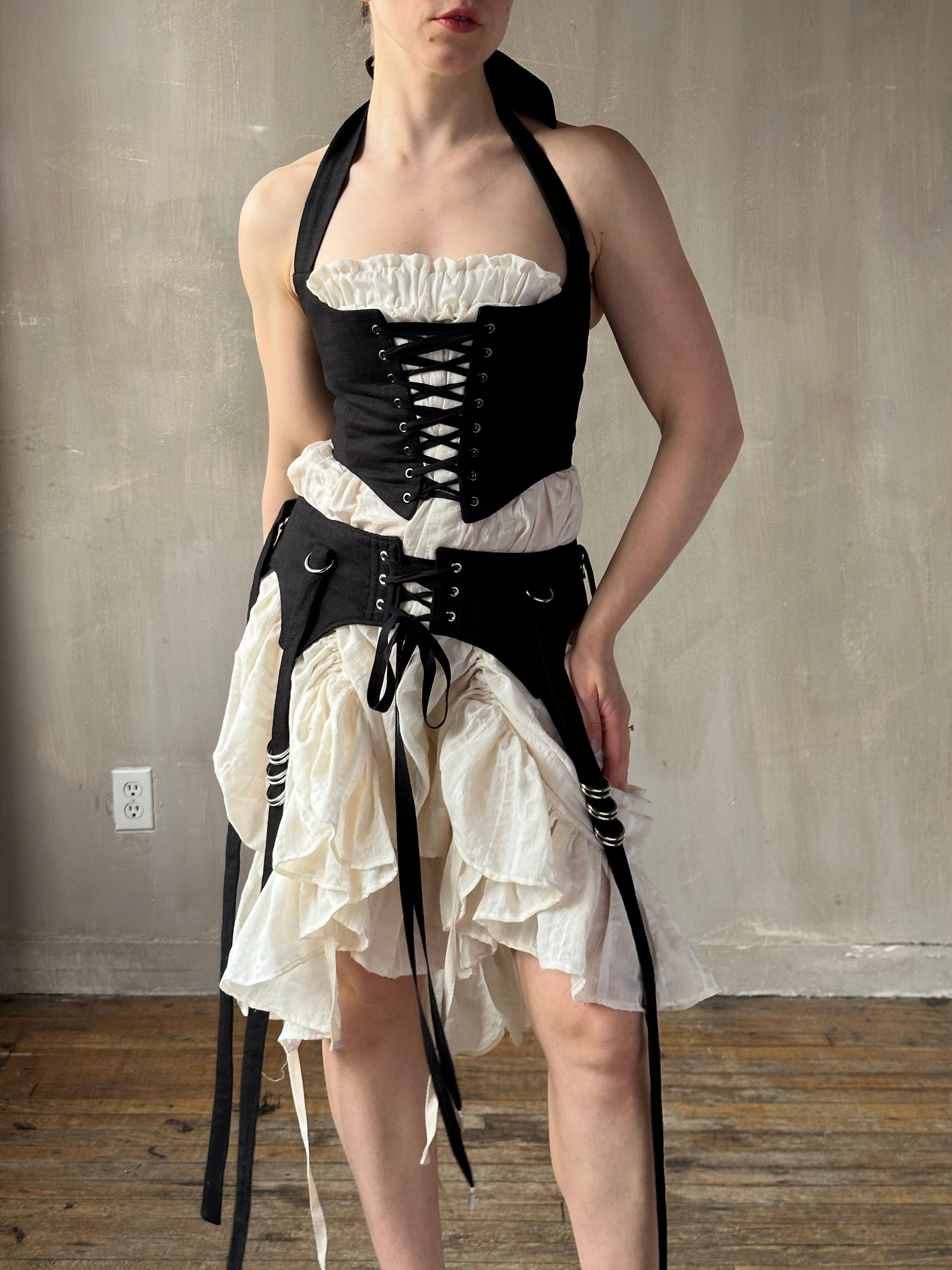 Spring '26: Four-Way Skirt Garter in Black Linen (In Stock)