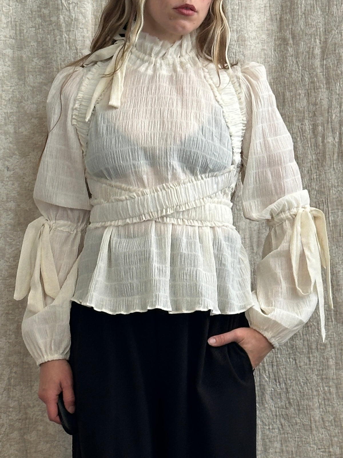 FW '26: Ruched Crossover Harness in Ivory Cotton (Pre-Order)