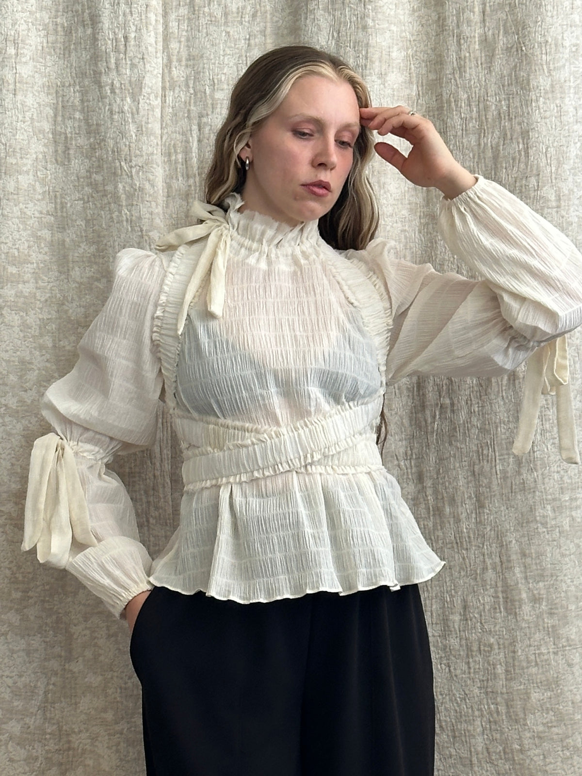 FW '26: Ruched Crossover Harness in Ivory Cotton (Pre-Order)
