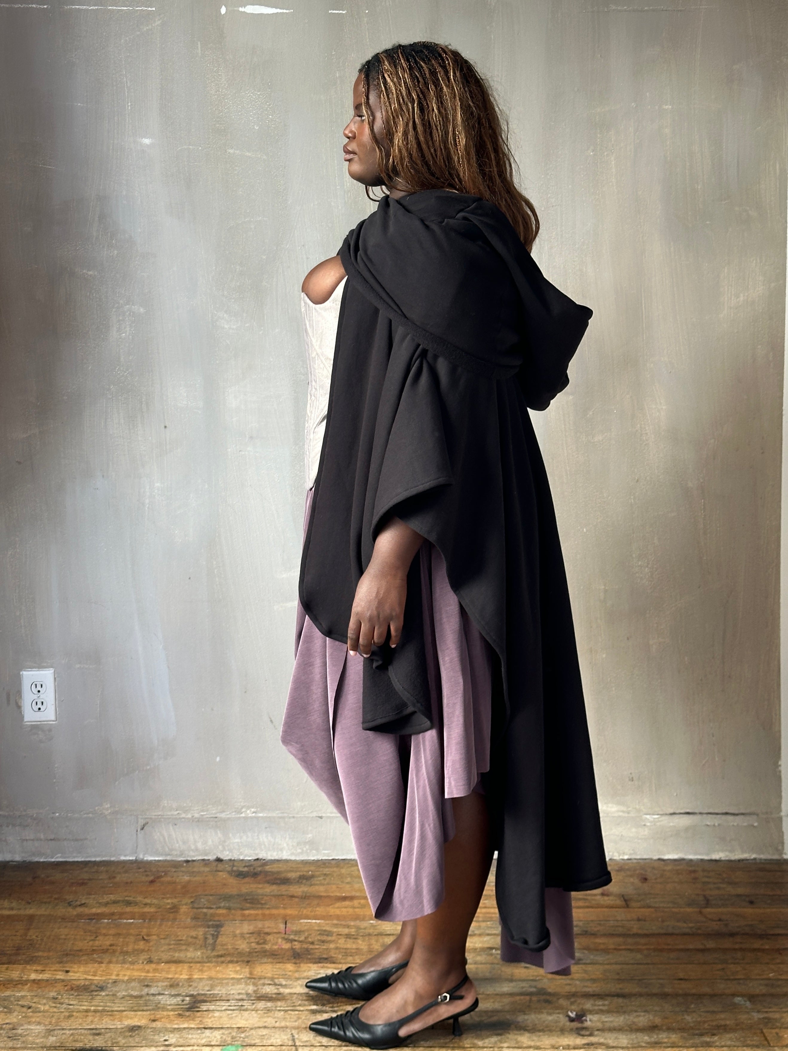 FW25: Mythic Cape in Black Boiled Wool (Pre-Order)