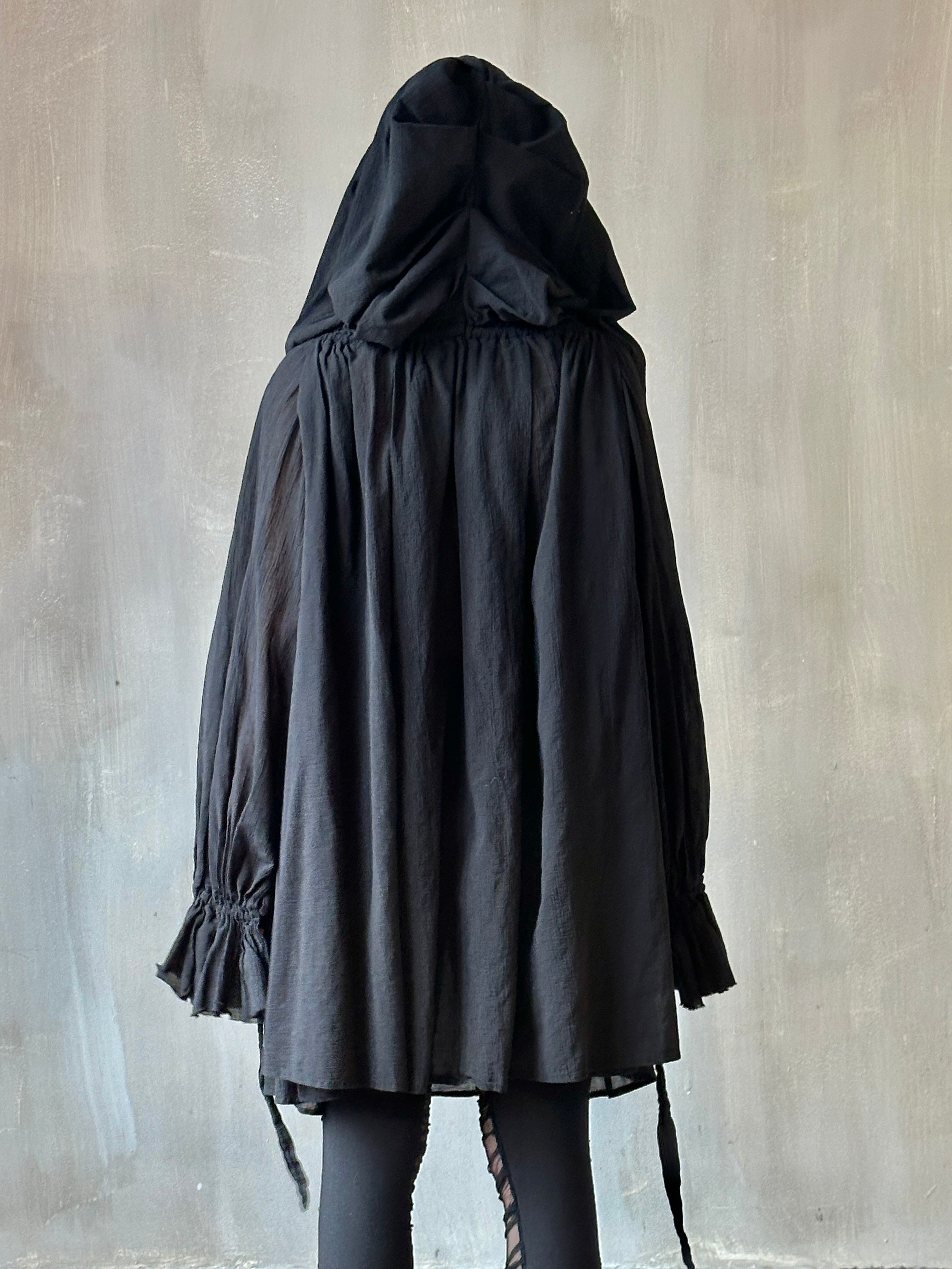 Spring '25: Hooded Alchemist Chemise in Black Cotton Gauze (Pre-Order)