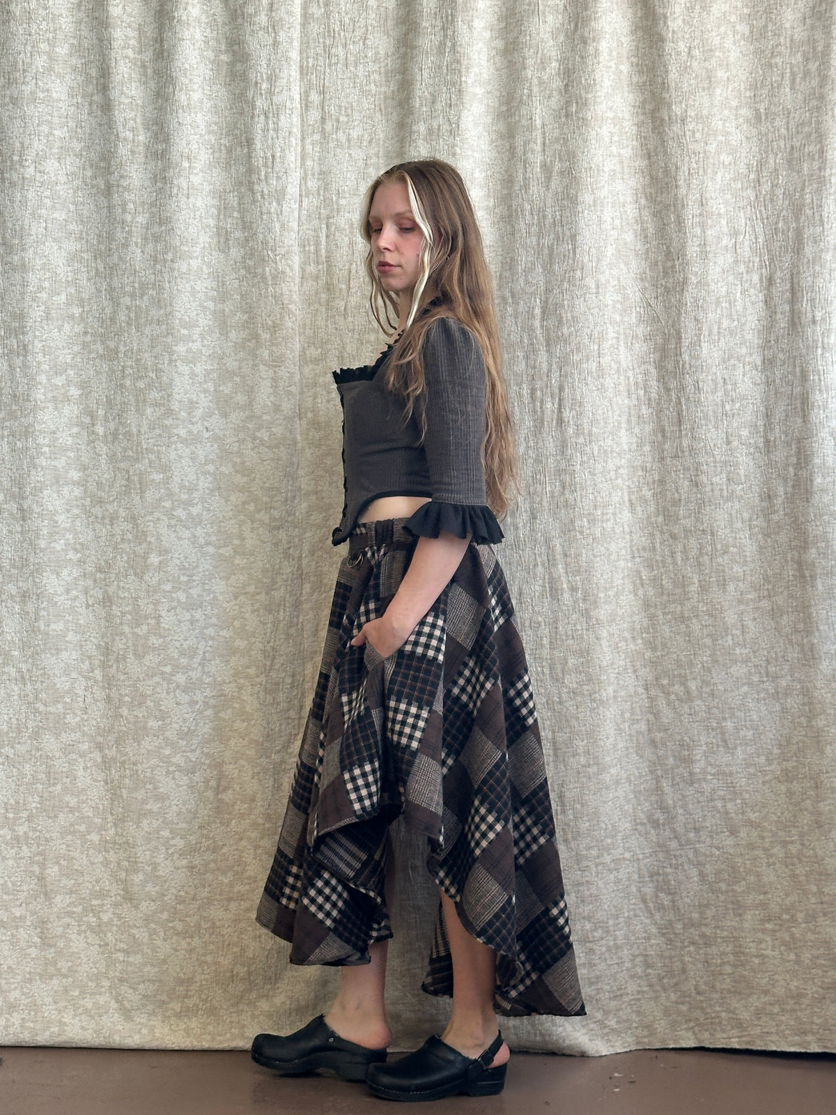 FW '26: Notch Waist Pastorale Skirt in Patchwork Plaid Cotton (Pre-Order)