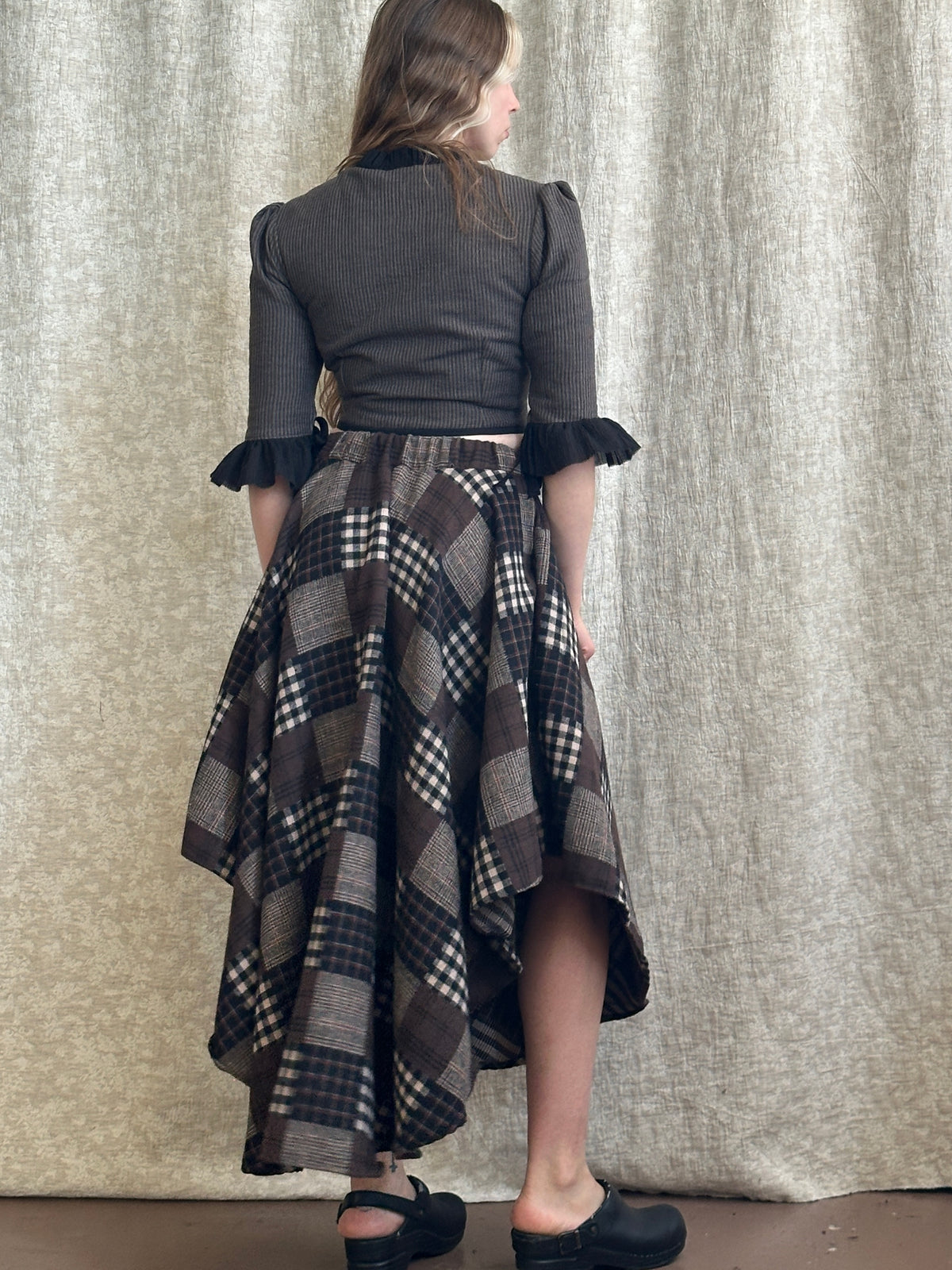 FW '26: Notch Waist Pastorale Skirt in Patchwork Plaid Cotton (Pre-Order)