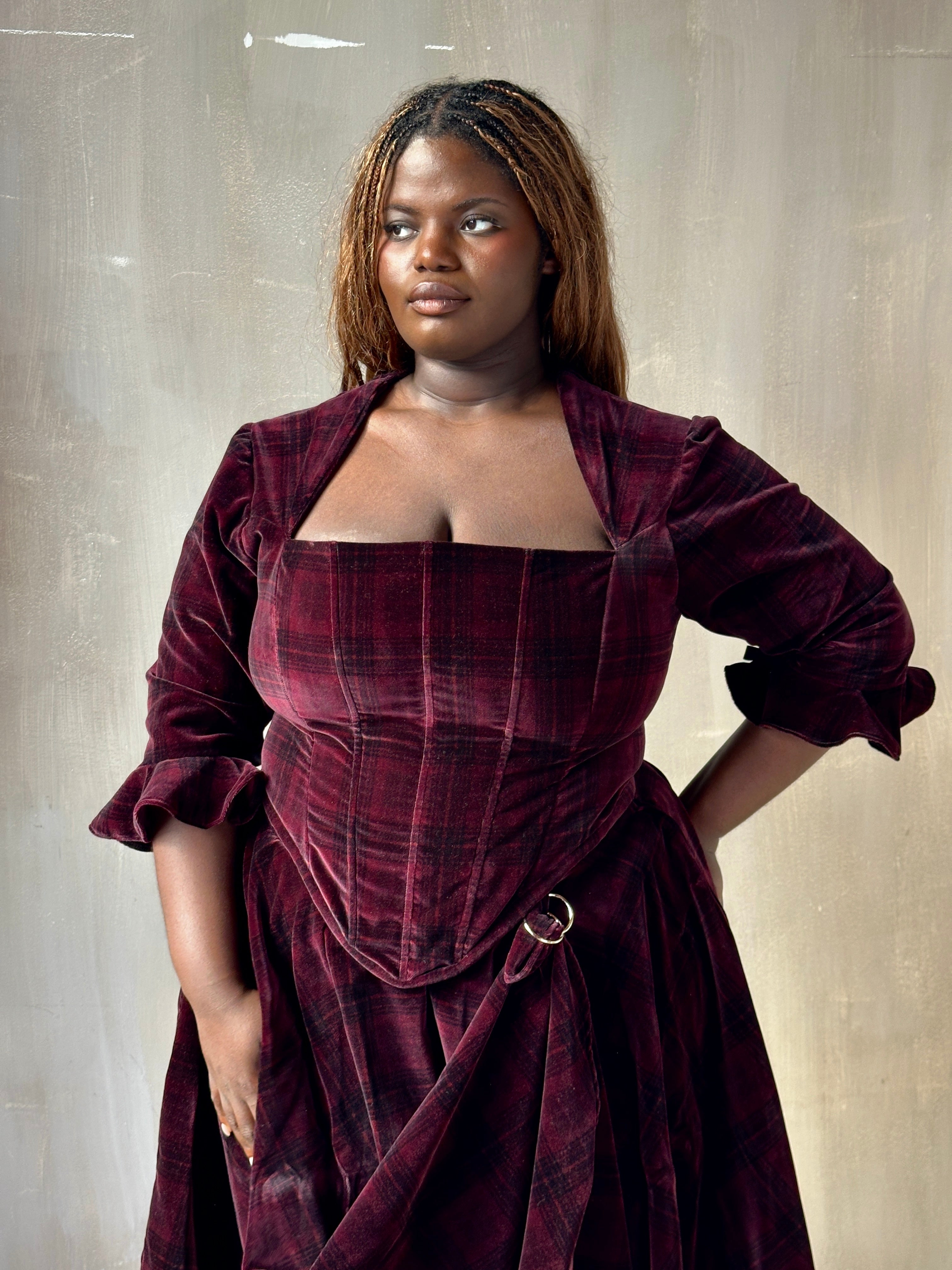 FW25: "Psyche" Pastorale Bodice and Skirt in Wine Tartan (Pre-Order)