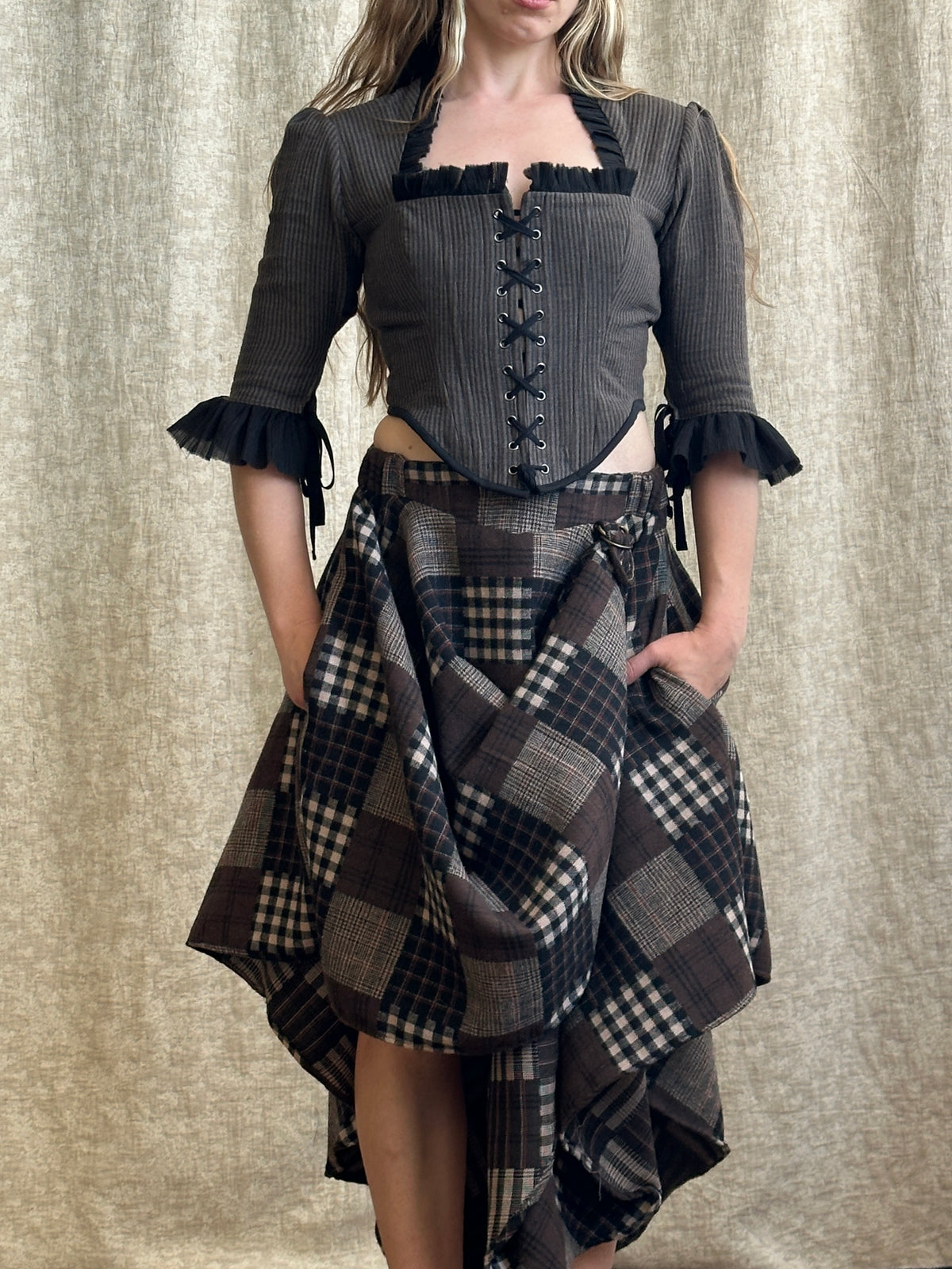 FW '26: Notch Waist Pastorale Skirt in Patchwork Plaid Cotton (Pre-Order)