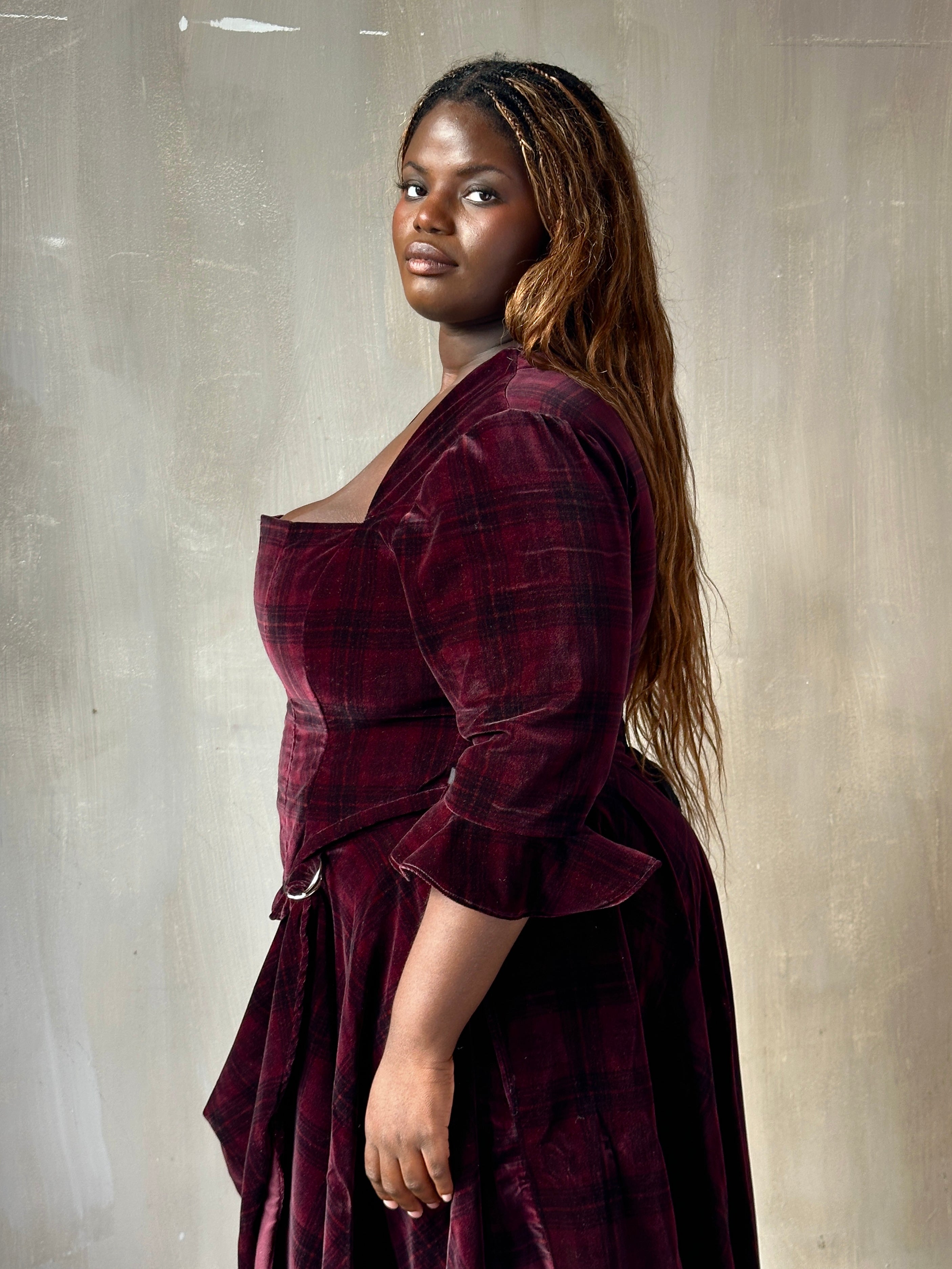 FW25: "Psyche" Pastorale Bodice and Skirt in Wine Tartan (Pre-Order)