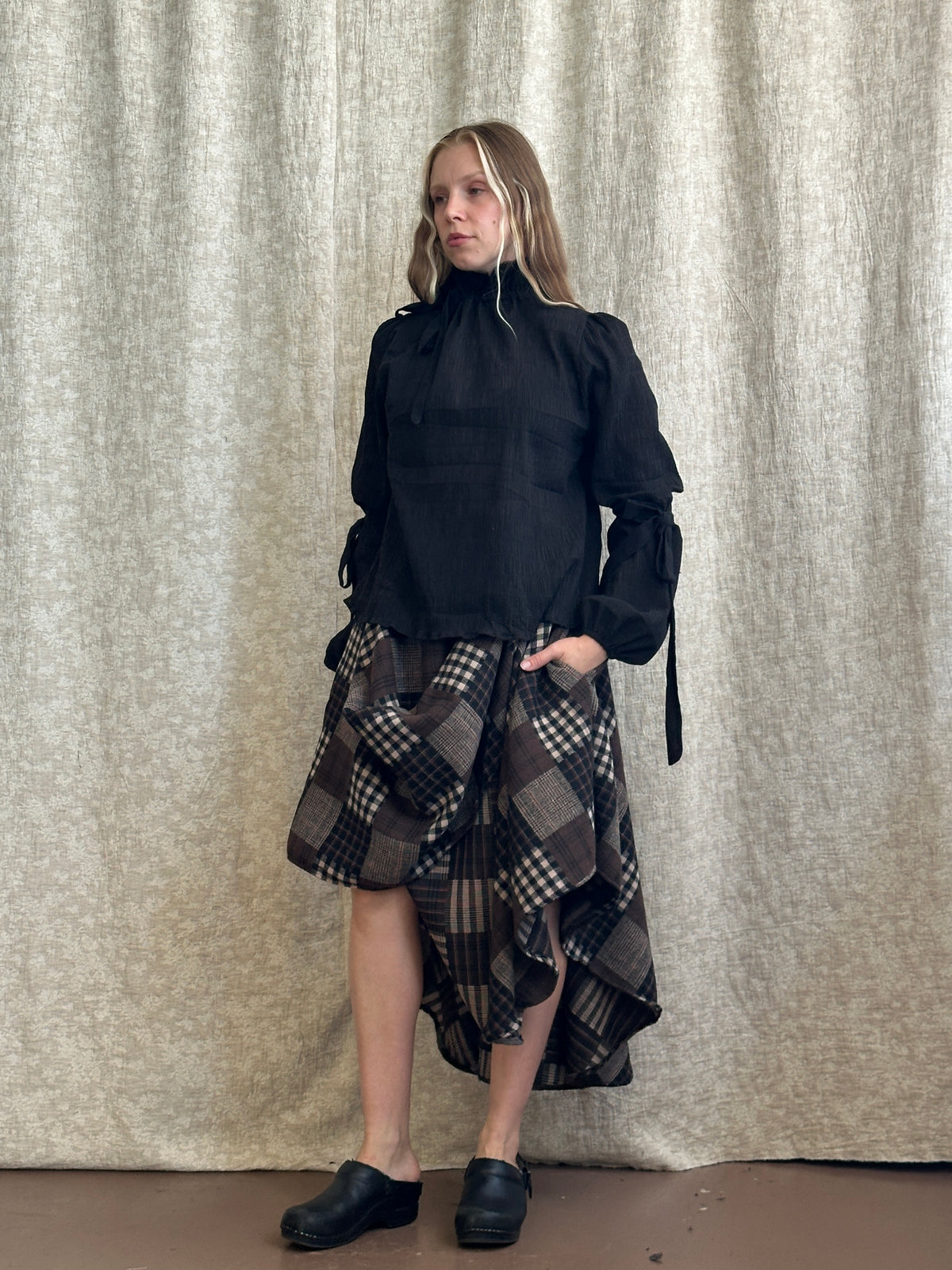 FW '26: Notch Waist Pastorale Skirt in Patchwork Plaid Cotton (Pre-Order)