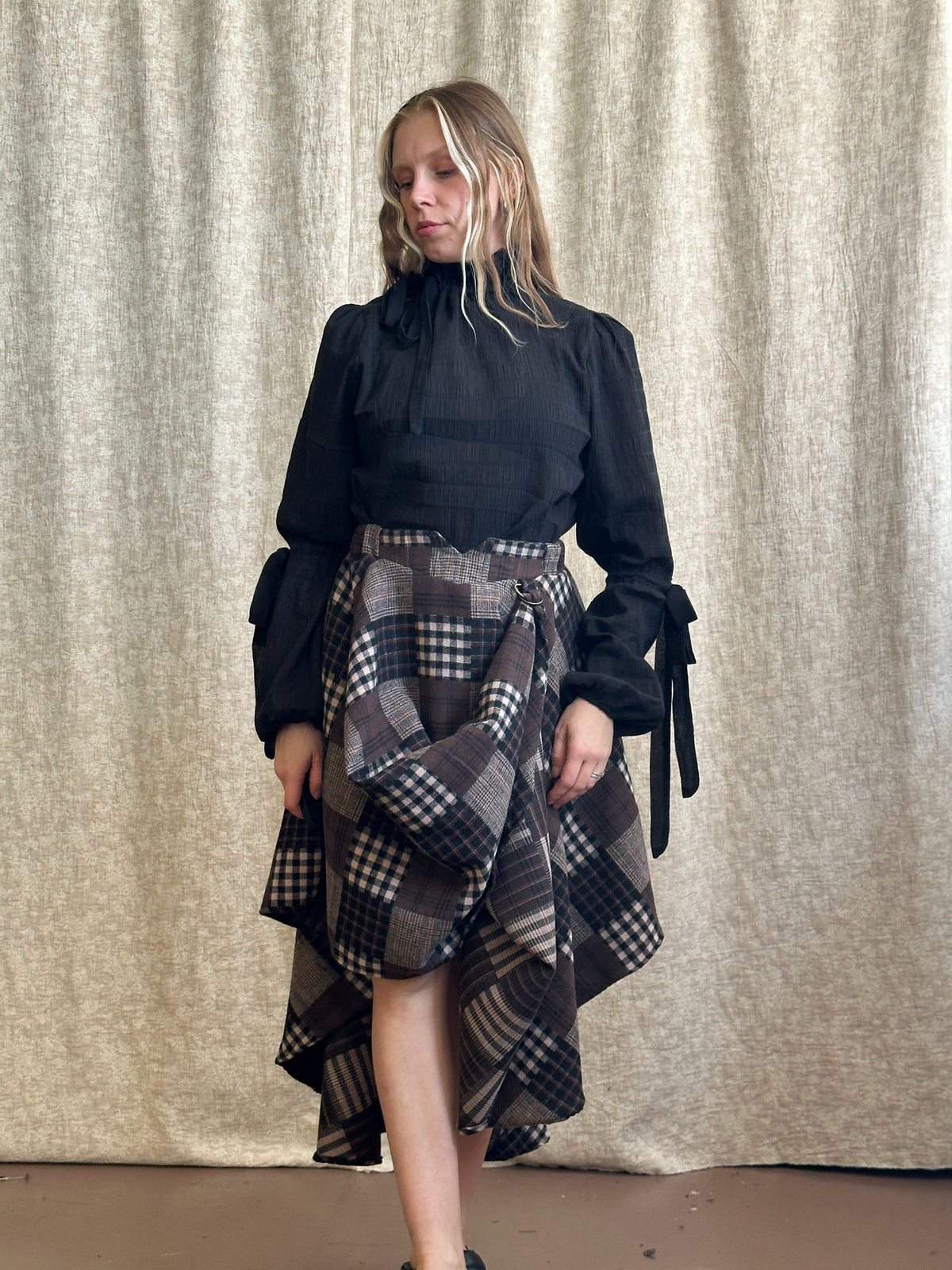 FW '26: Notch Waist Pastorale Skirt in Patchwork Plaid Cotton (Pre-Order)