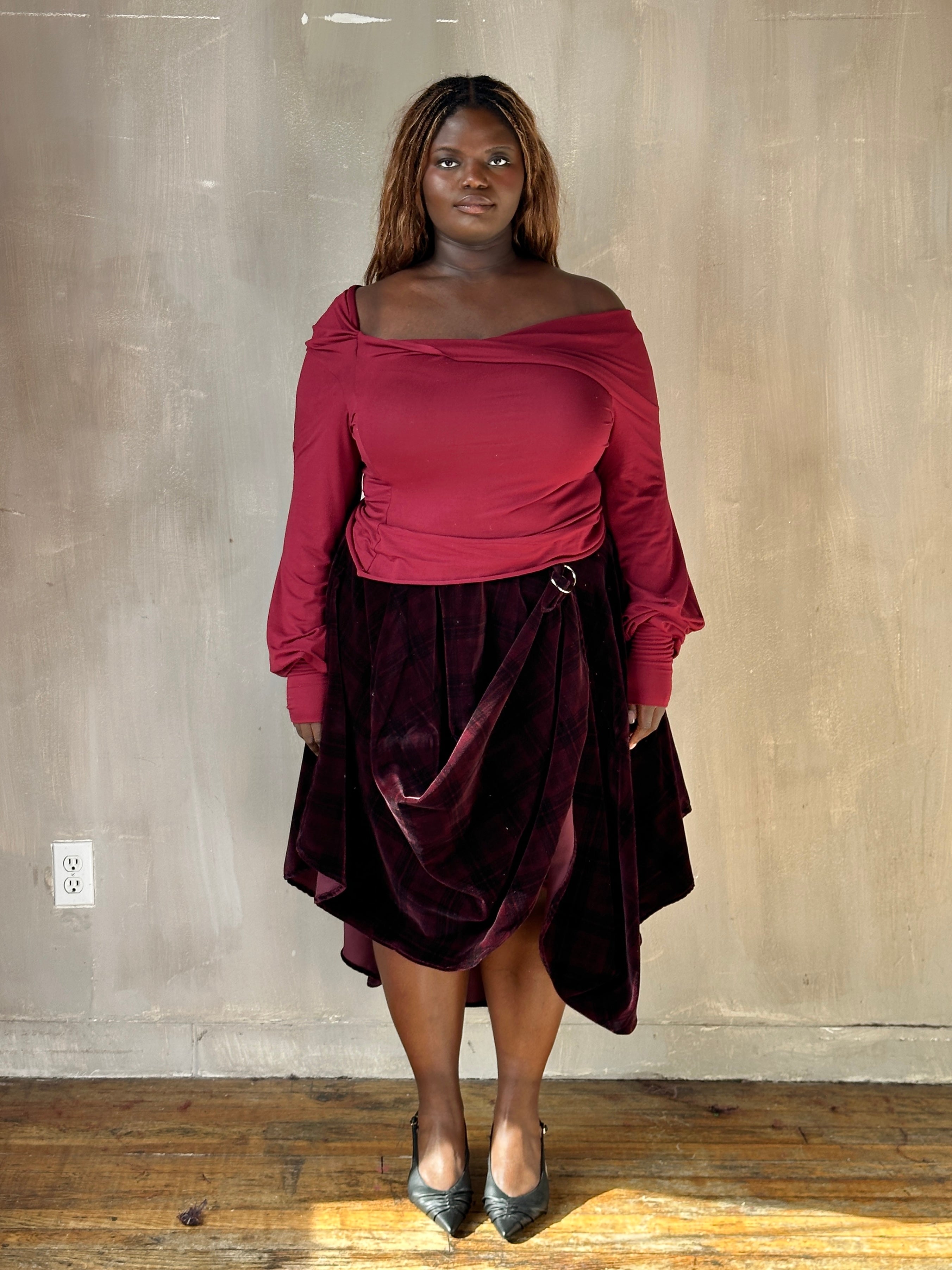FW25: "Undulate" Reversible Top w/Hourglass Sleeve in Oxblood (Pre-Order)