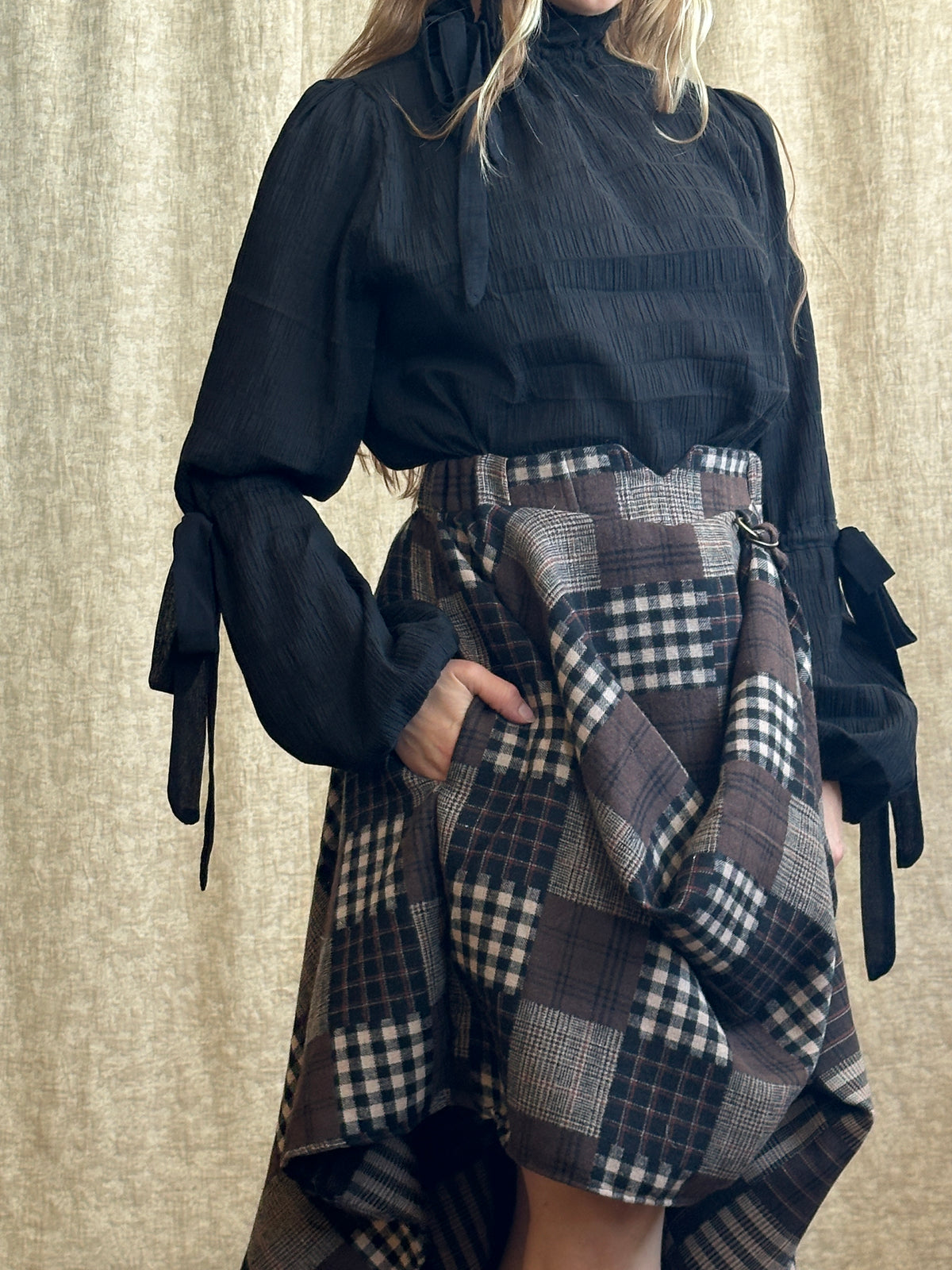 FW '26: Notch Waist Pastorale Skirt in Patchwork Plaid Cotton (Pre-Order)