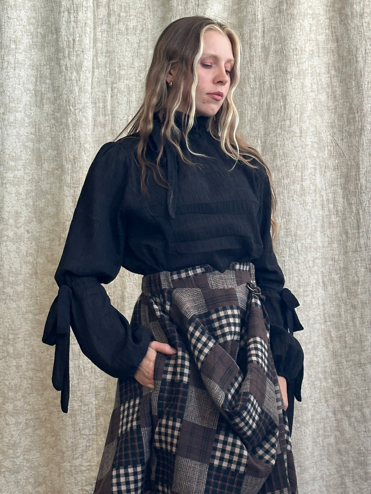 FW '26: Notch Waist Pastorale Skirt in Patchwork Plaid Cotton (Pre-Order)