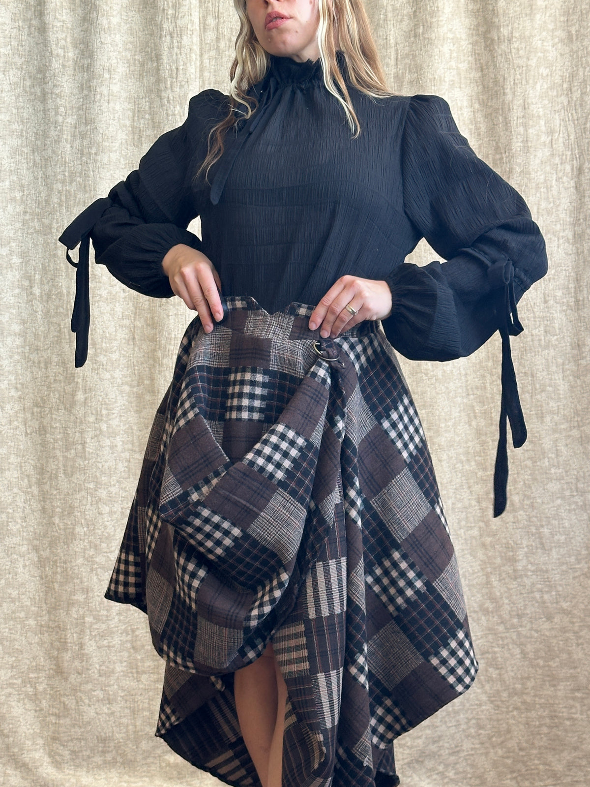 FW '26: Notch Waist Pastorale Skirt in Patchwork Plaid Cotton (Pre-Order)