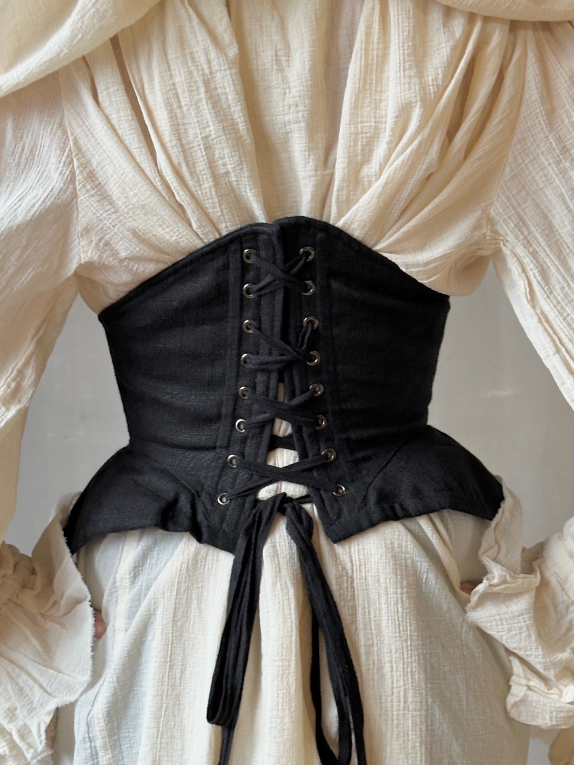 Spring '25: Underbust Pannier Corset in Black Linen (Pre-Order)