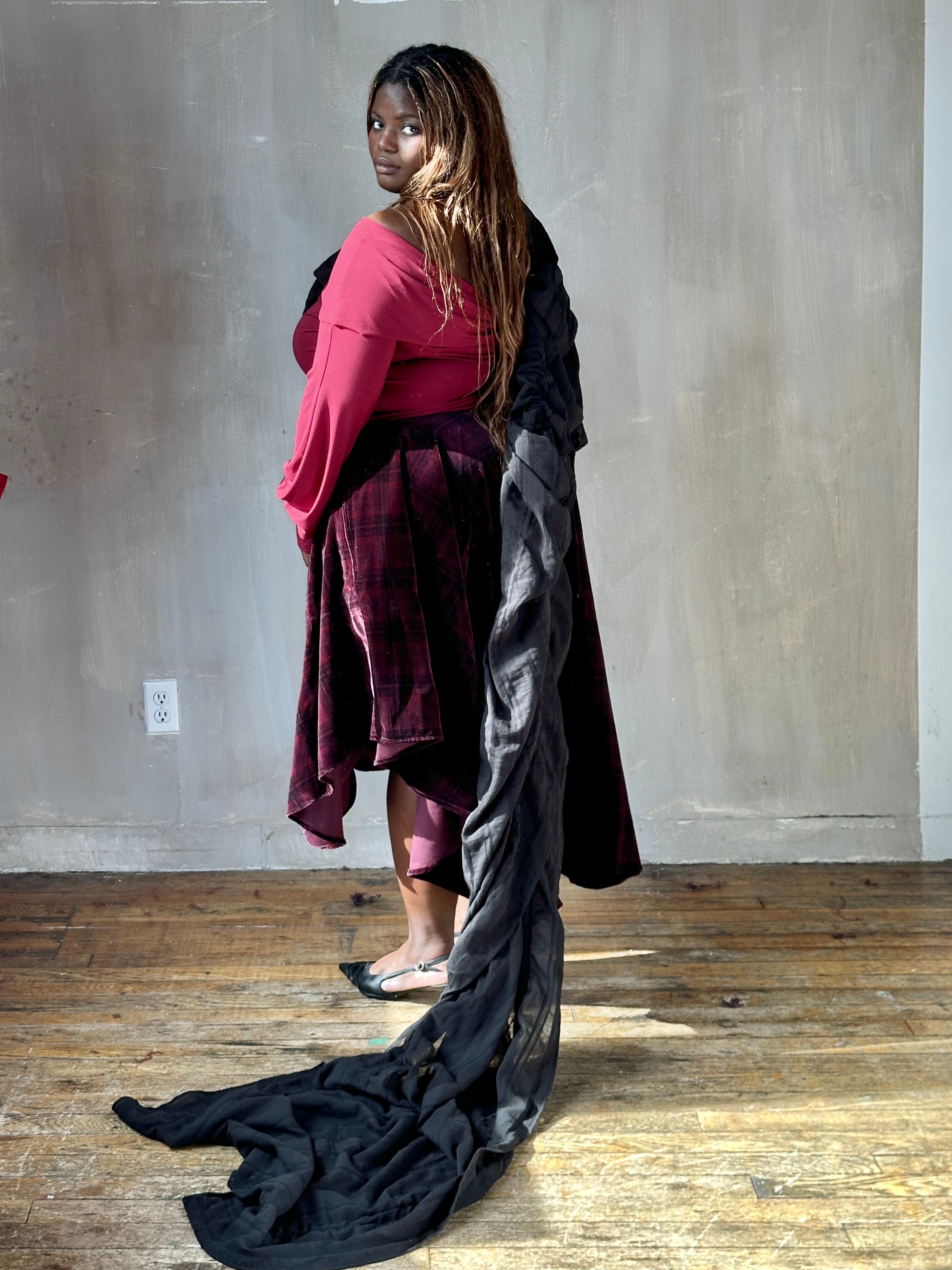 FW25: Drawstring Scarf in Black Jacquard Stripe (Pre-Order)