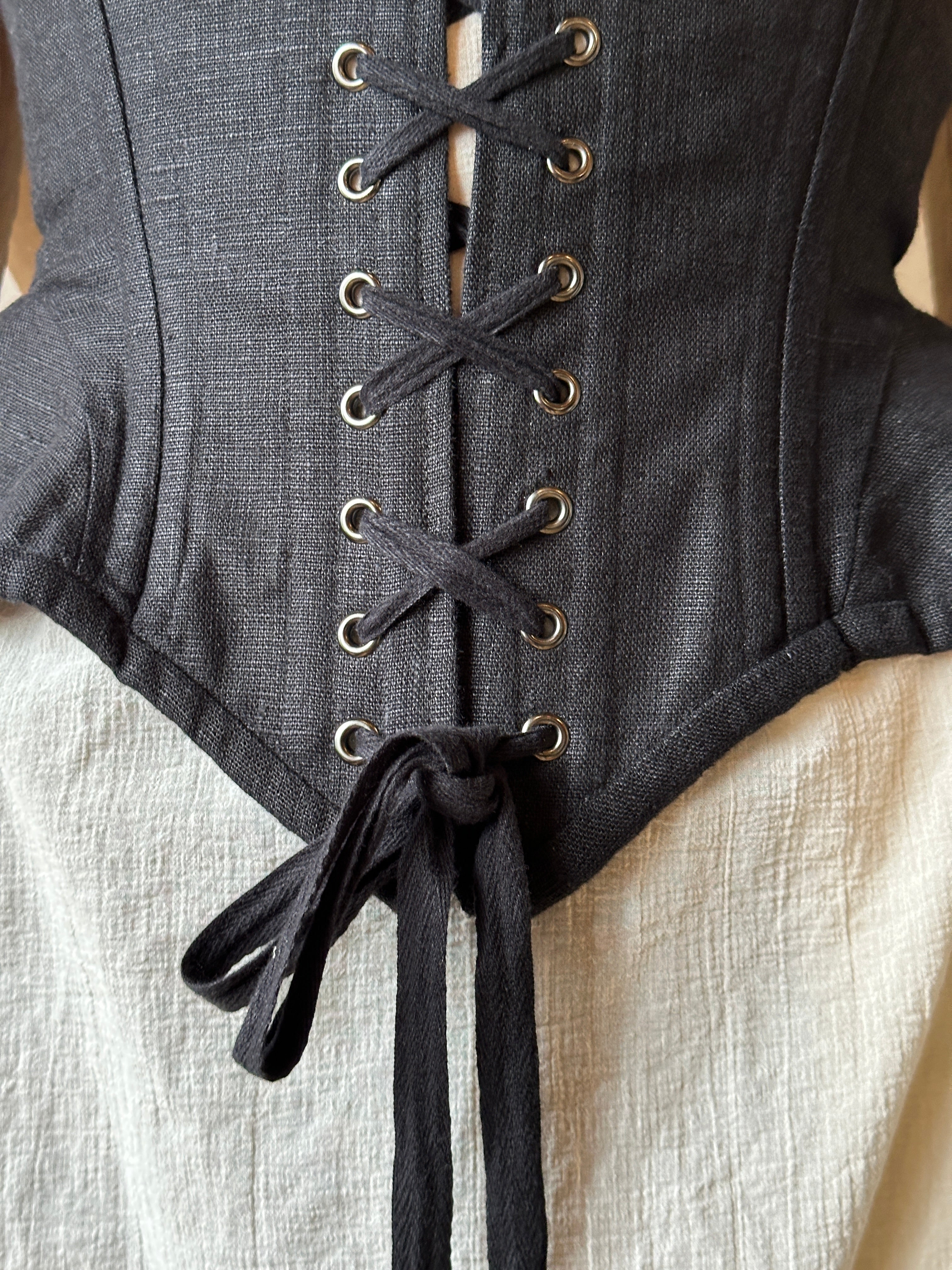 Spring '25: Underbust Pannier Corset in Black Linen (Pre-Order)