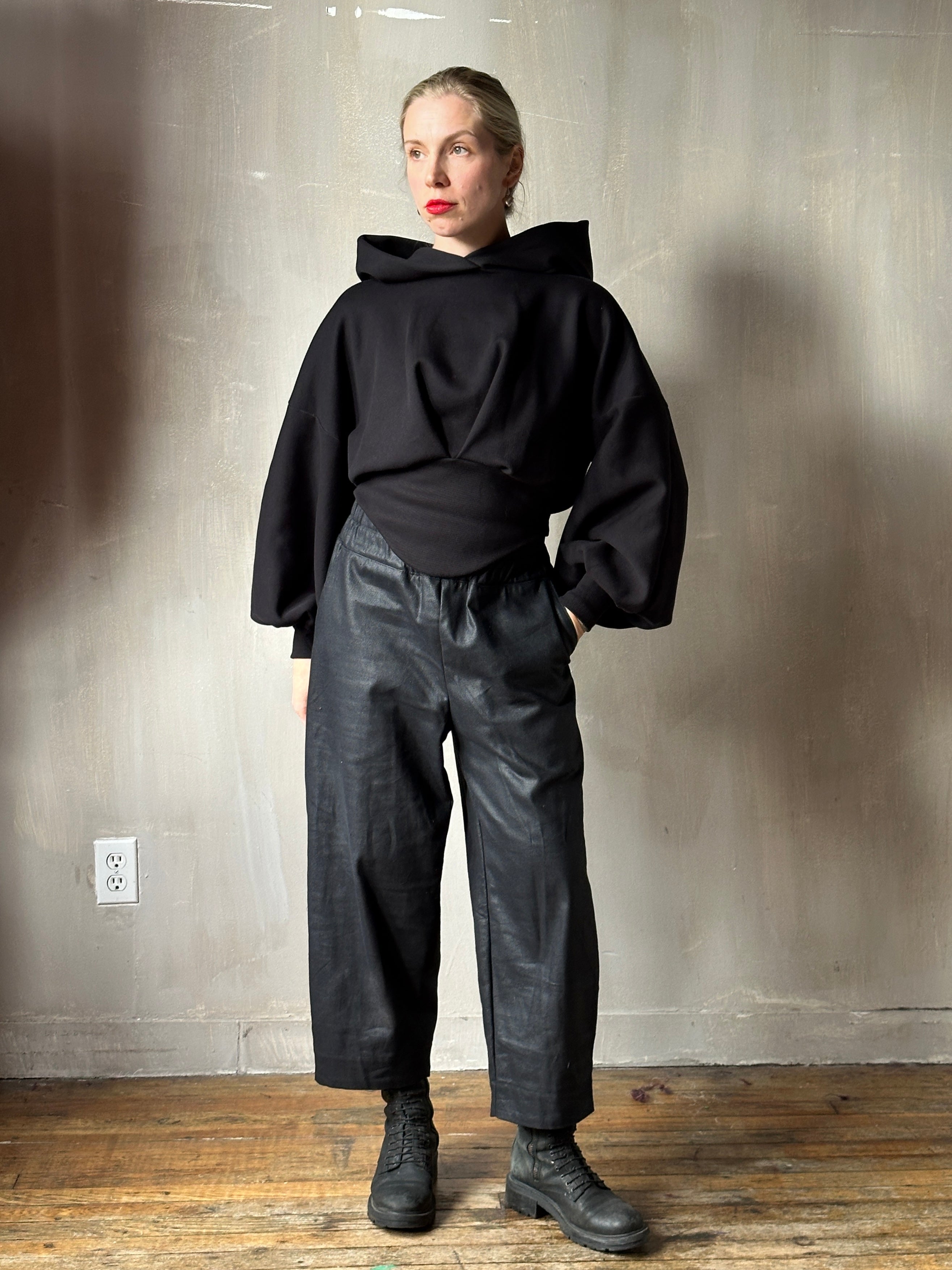 FW25: Corset Waist Hoodie in Black Organic Fleece (Pre-Order)