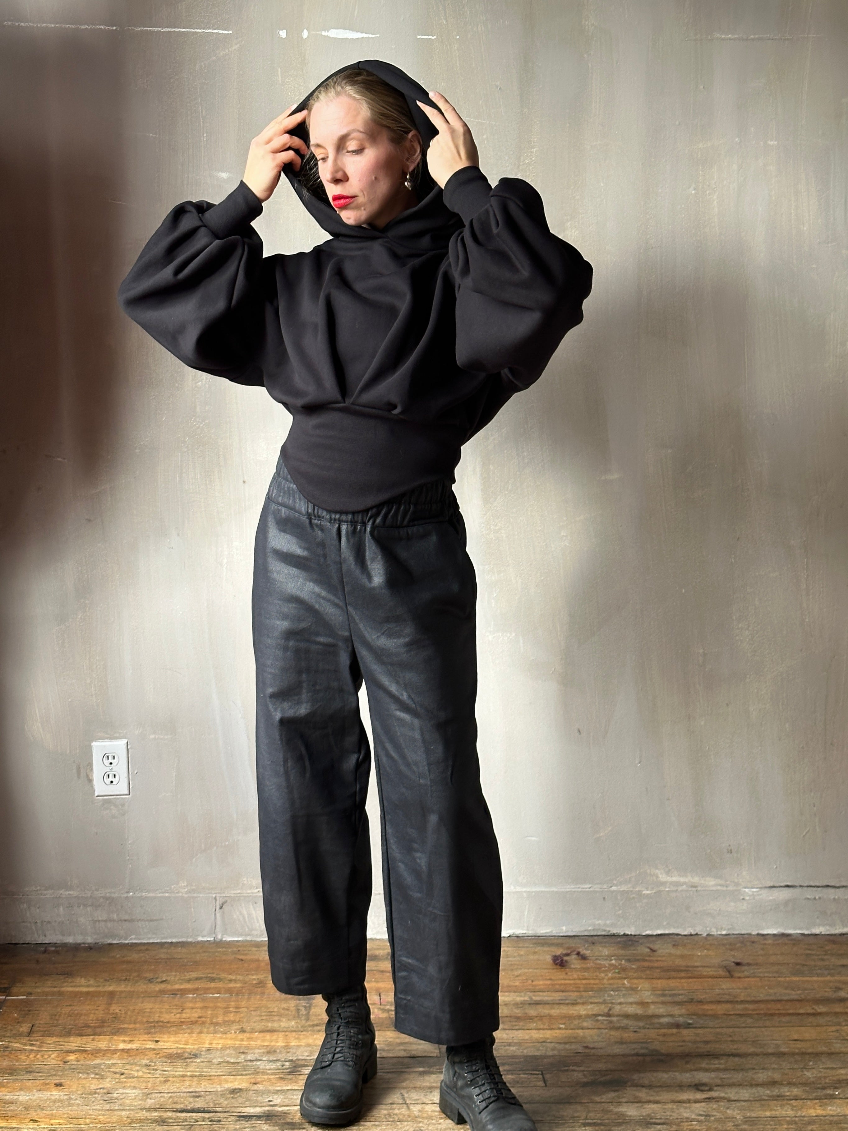 FW25: Corset Waist Hoodie in Black Organic Fleece (Pre-Order)