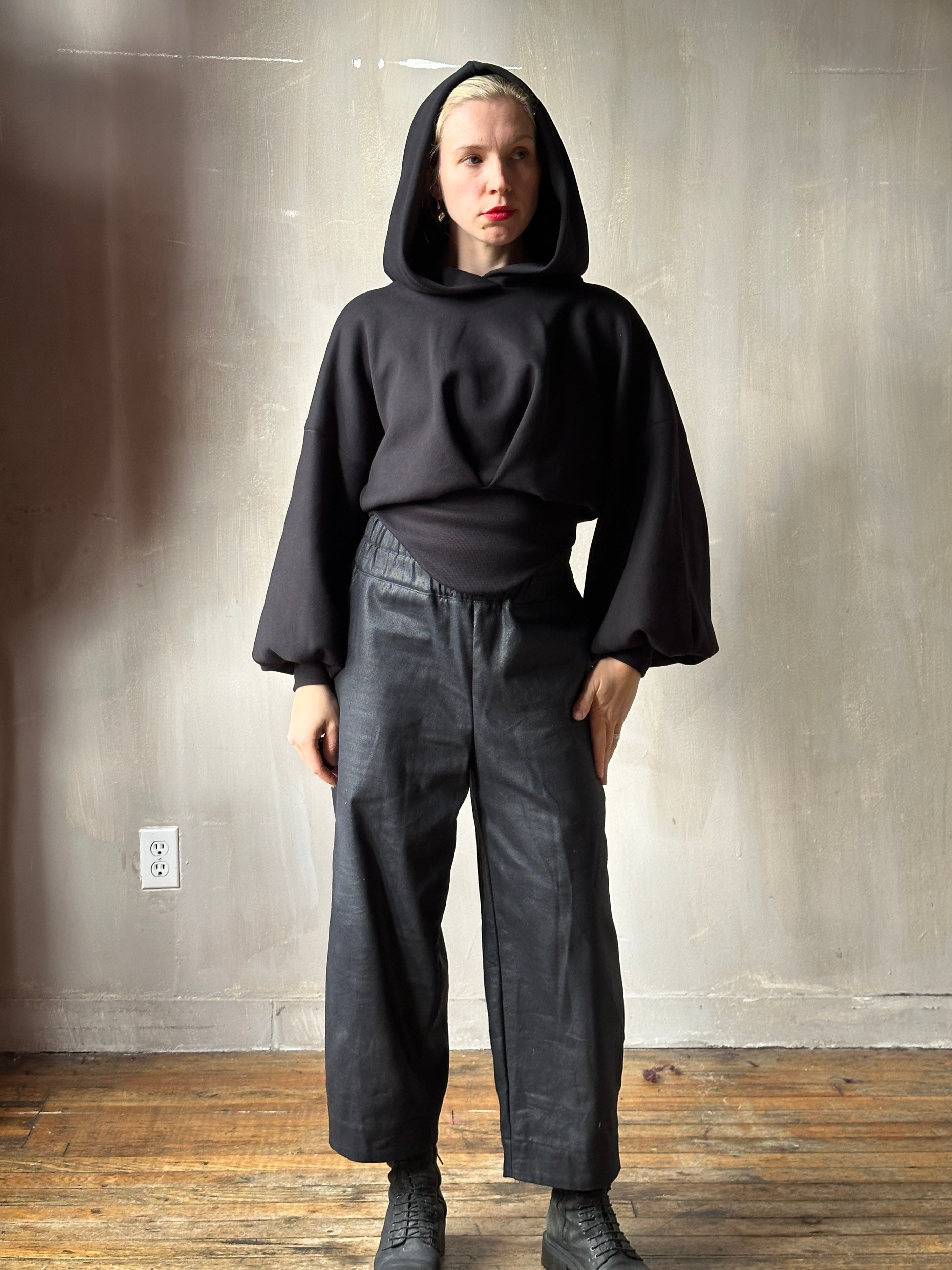 FW25: Corset Waist Hoodie in Black Organic Fleece (In-Stock)